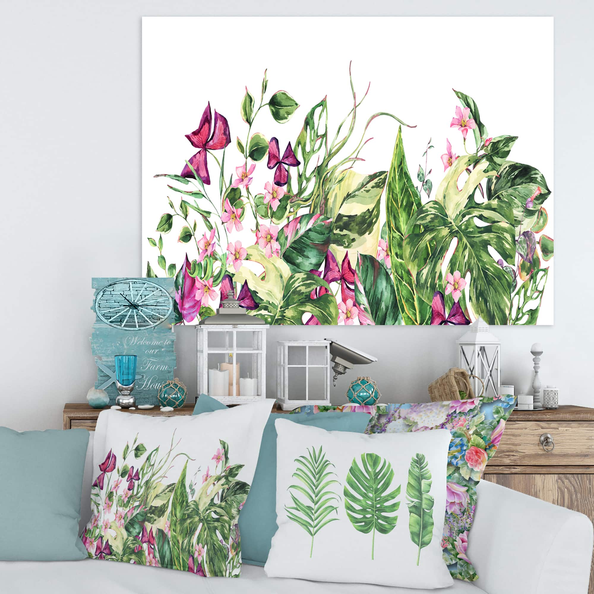 Designart - Vintage Floral Tropical Leaves I - Tropical Canvas Wall Art Print