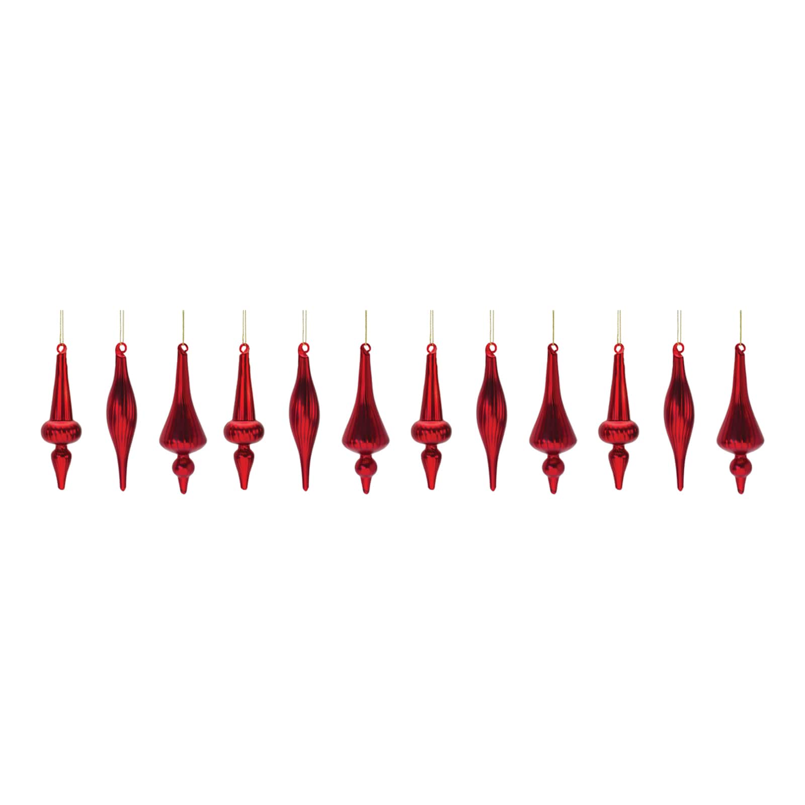 6" Red Ribbed Glass Finial Ornament Set