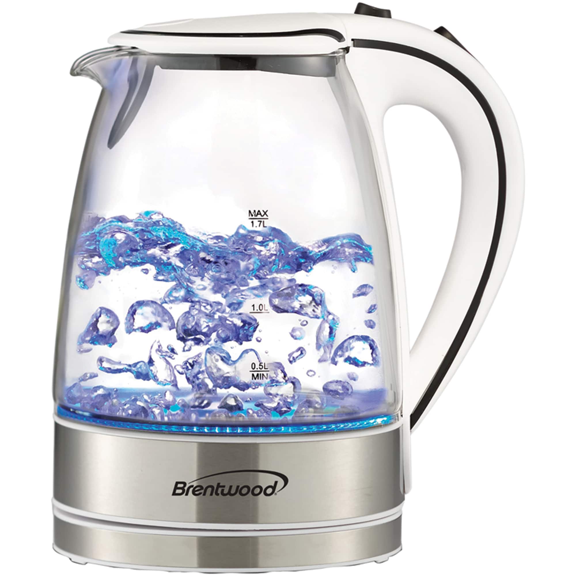 Brentwood 1.7L White Cordless Tempered Glass Electric Kettle
