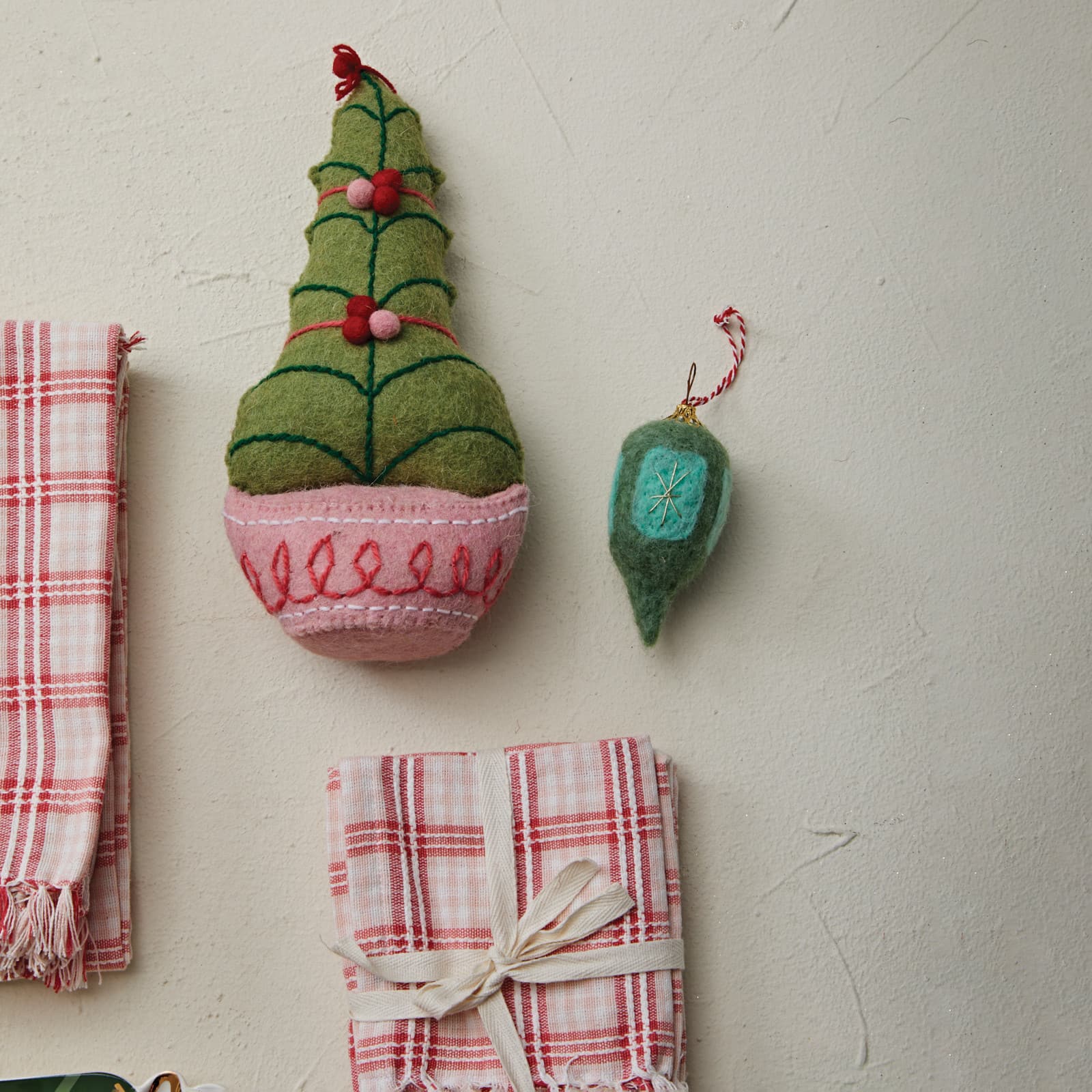 Hello Honey® 10.5" Embroidered Handmade Wool Felt Tree with Pom Poms