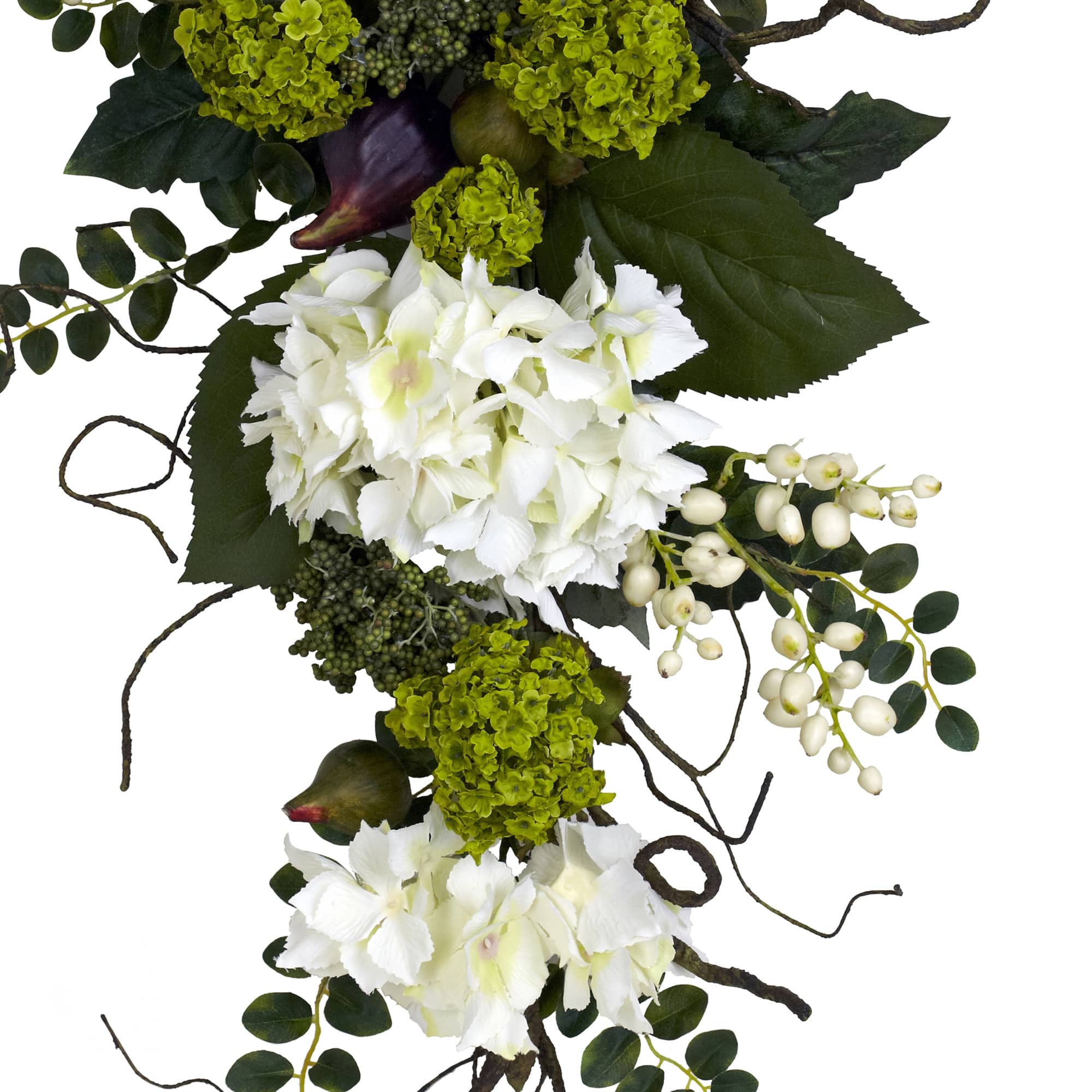 28" White Hydrangea Teardrop Swag