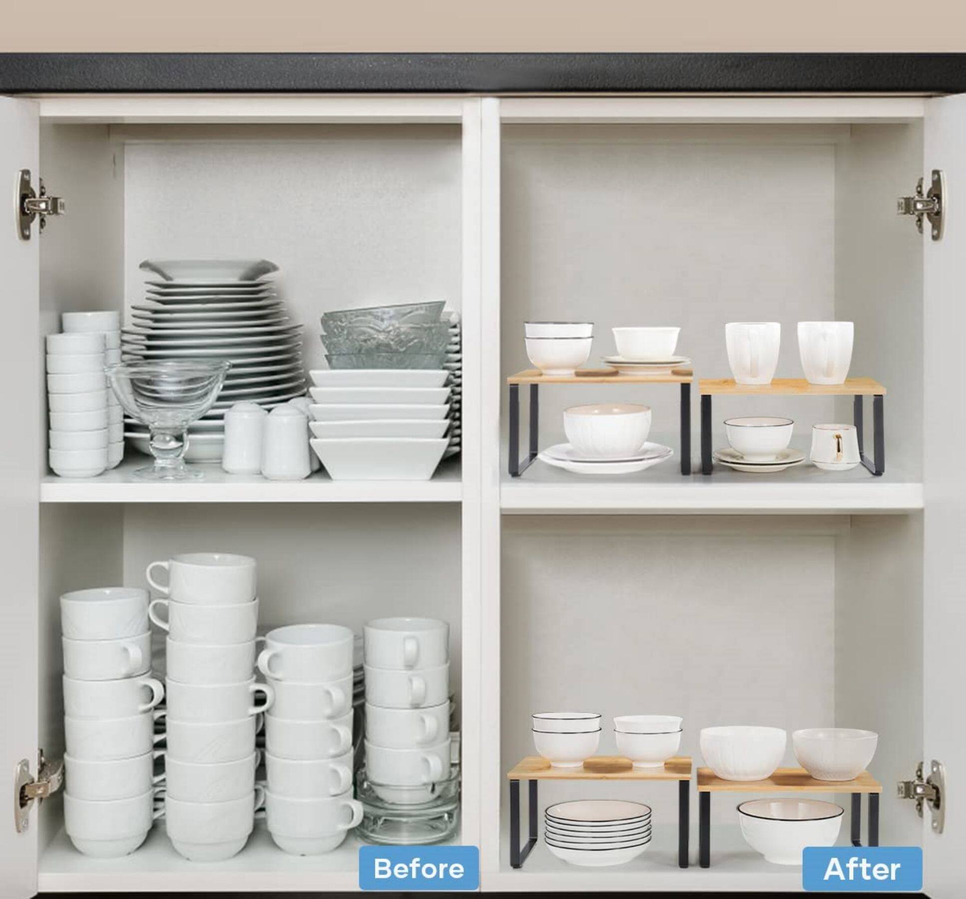 Bamboo Kitchen Cabinet & Counter Shelf Organizer