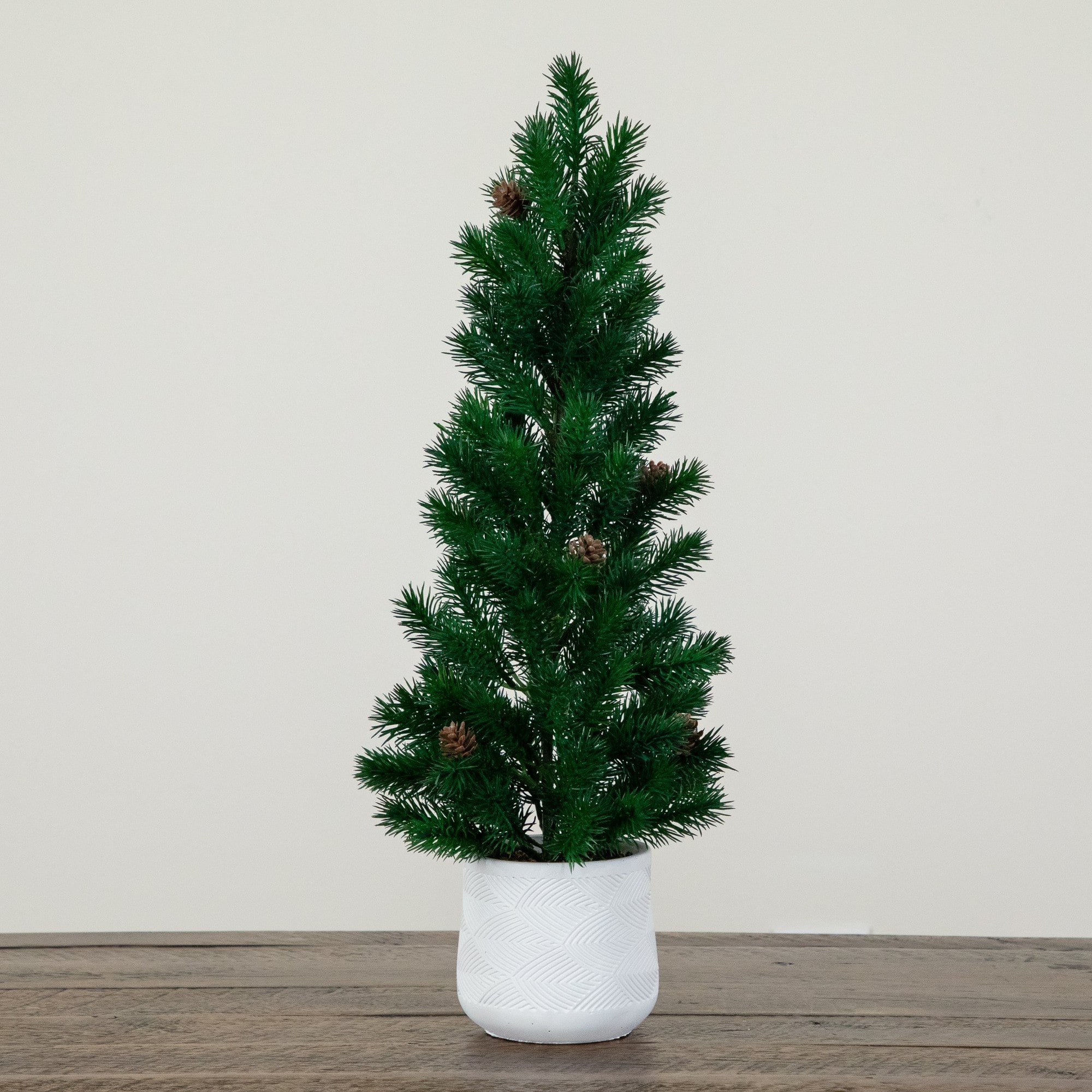 Nearly Natural 20" Unlit Artificial Christmas Tree with Pinecones in White Ceramic Planter