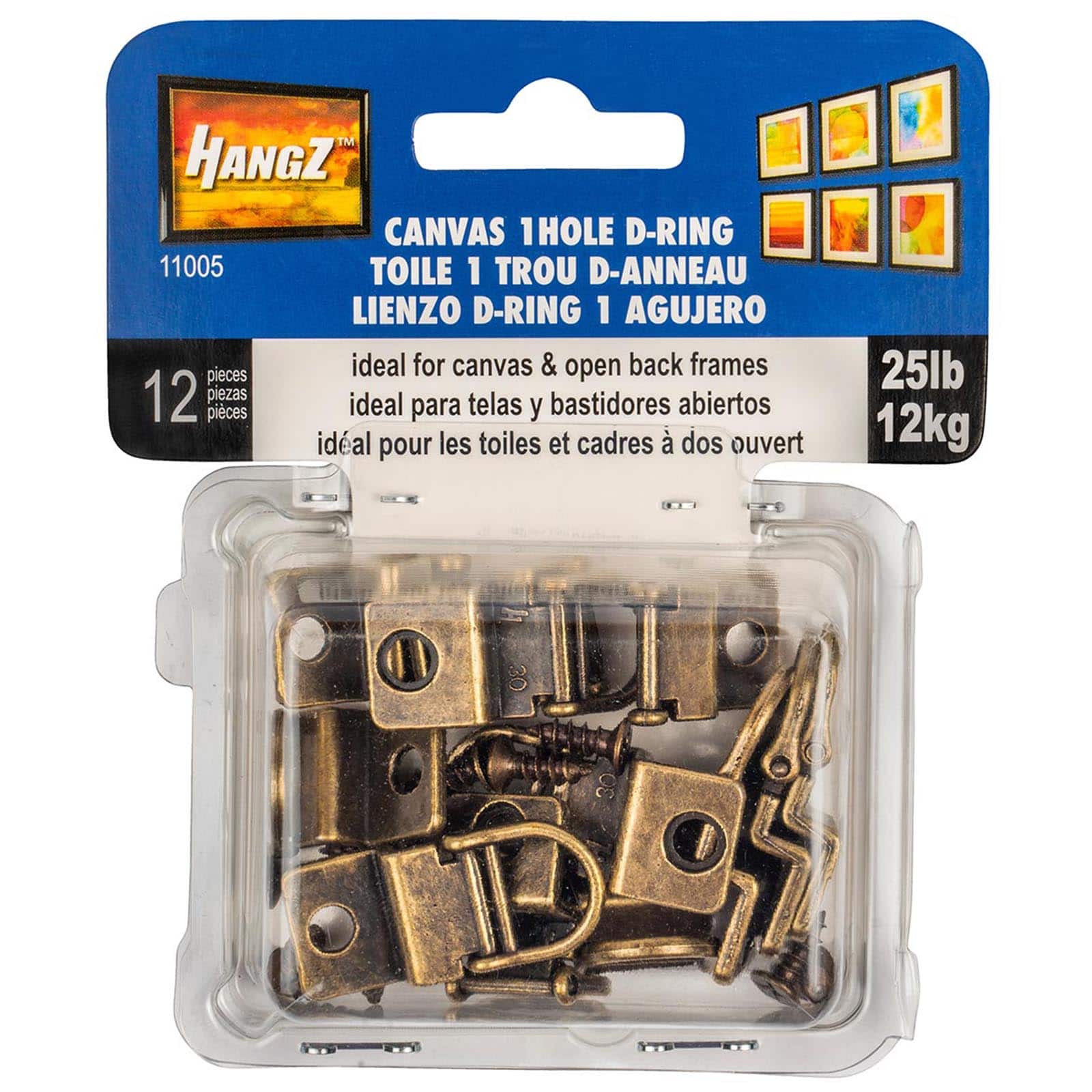 HangZ™ 25lb. Canvas Wire 1 Hole D Rings, 12ct.