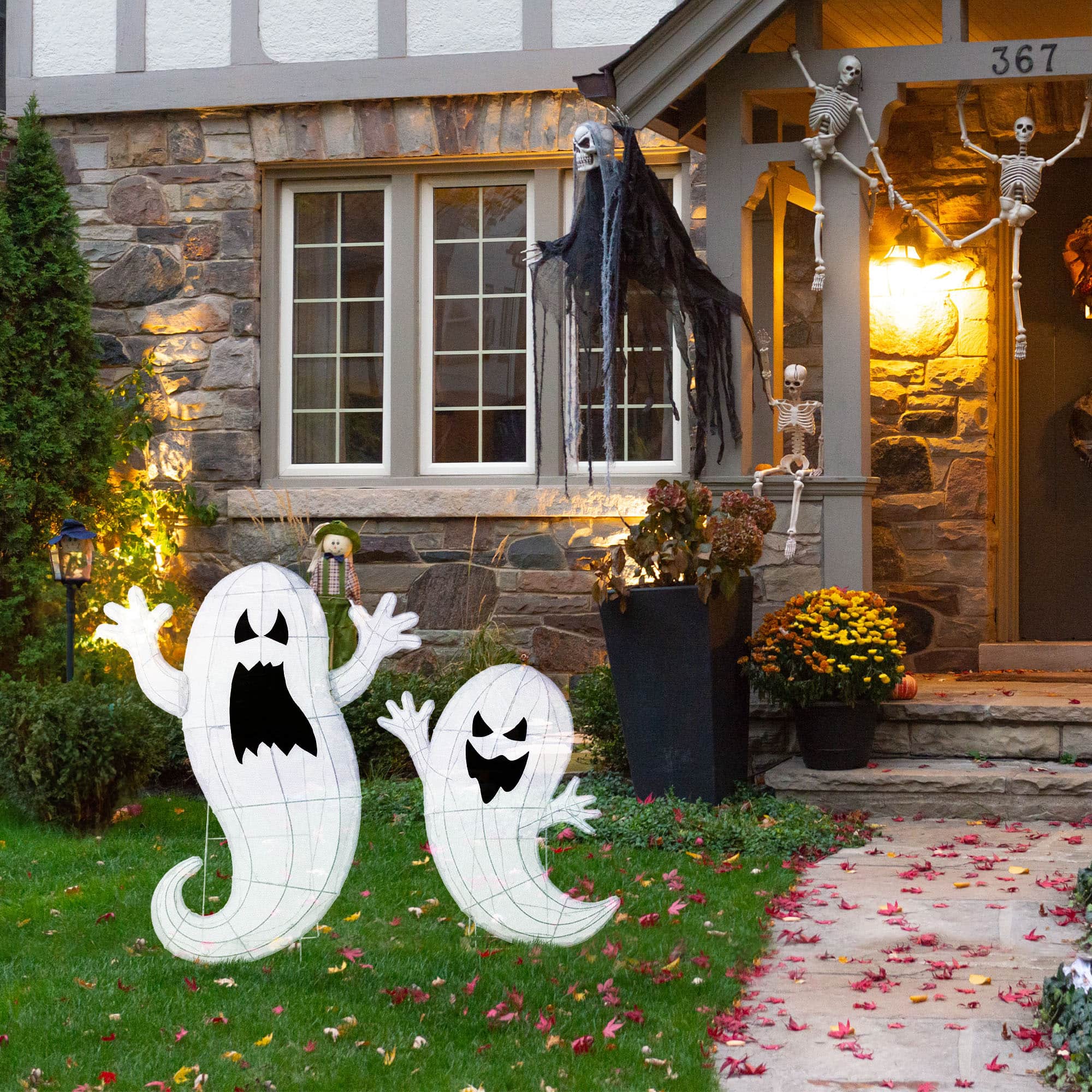 Glitzhome® Set of 2 Lighted Halloween 2.5D Ghosts Family Outdoor Decor