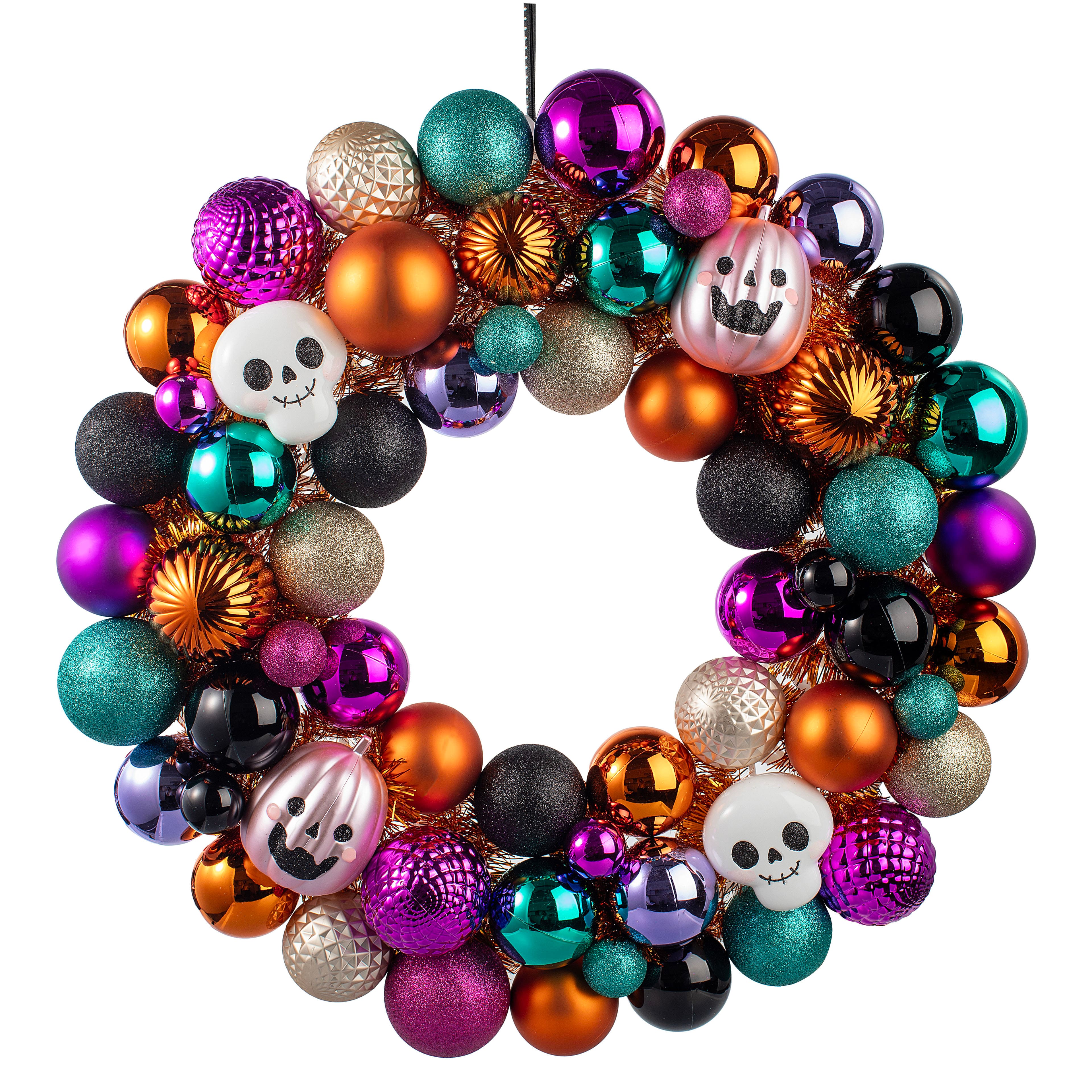 23.5" Skull, Jack-o'-Lantern & Ball Ornament Wreath by Ashland®