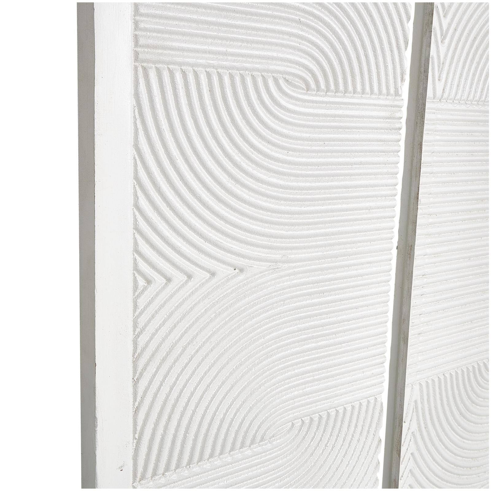 CosmoLiving by Cosmopolitan Wooden White Handmade Carved Panel Geometric Wall Art with Looped Sand Art Design, Set of 4
