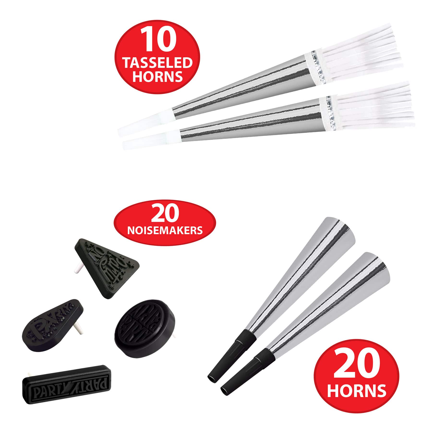 Beistle Silver, White & Black New Year Grand Deluxe Party Favor Kit for 50