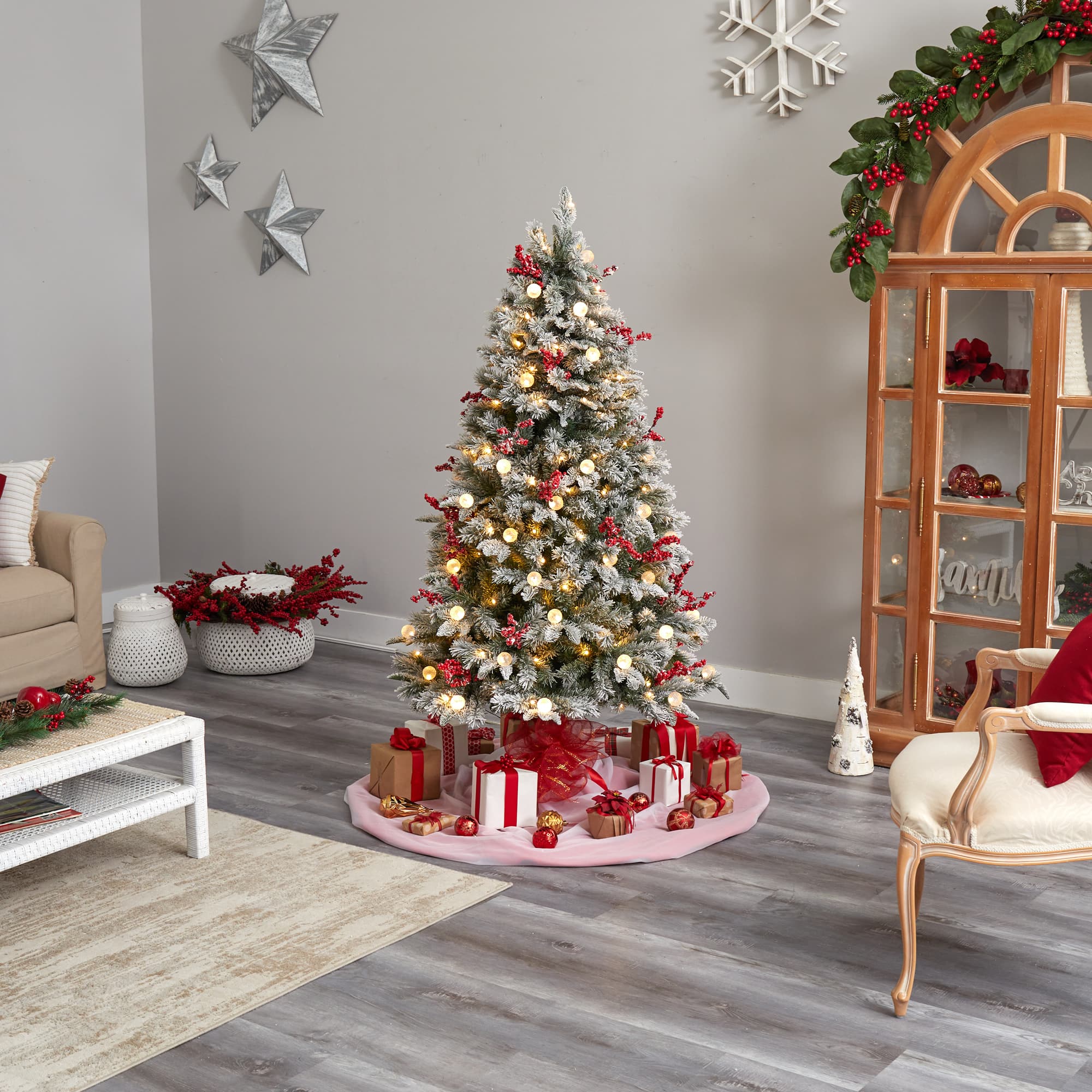 6ft. Pre-Lit Snow Tipped Norwegian Fir Artificial Christmas Tree, White LED Lights