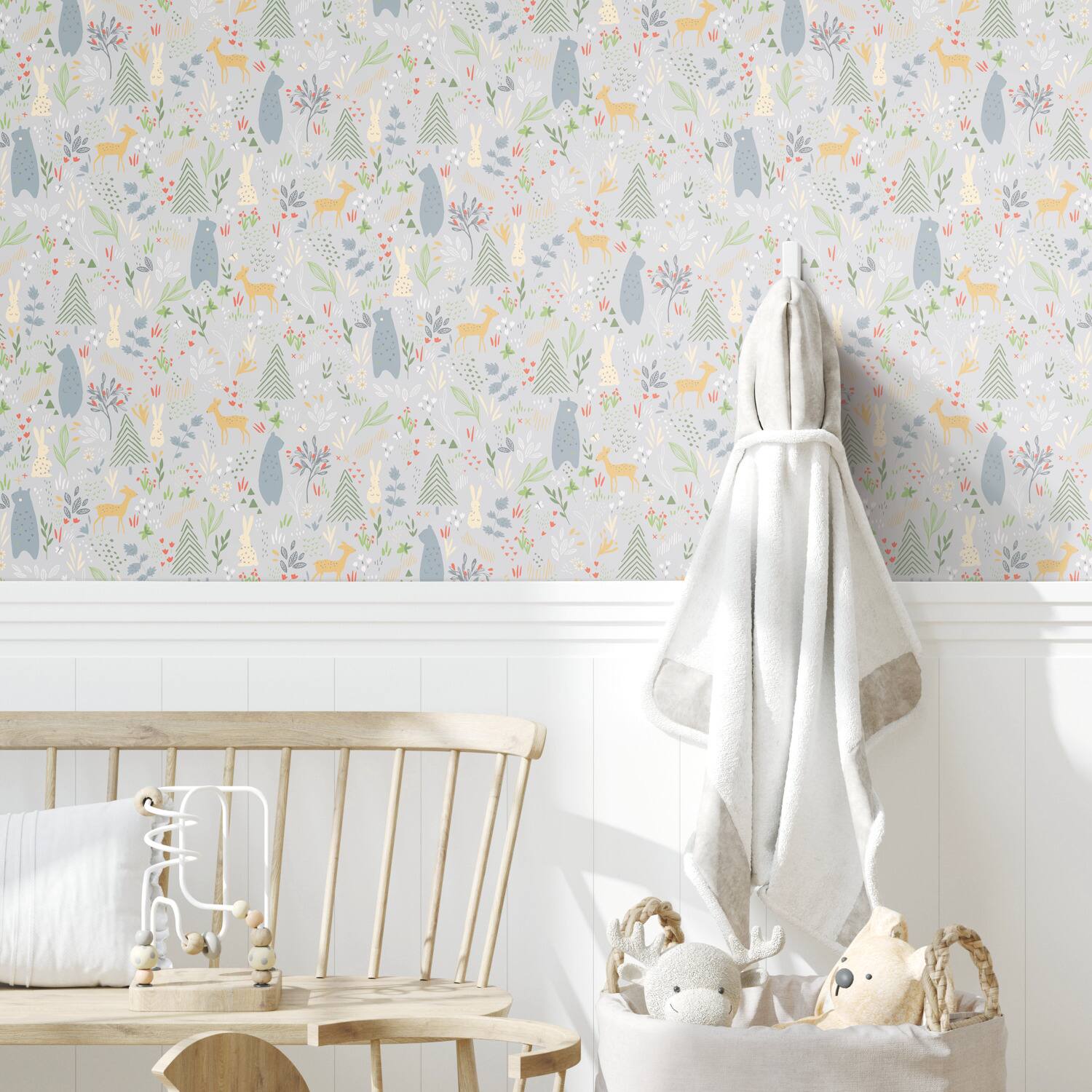 RoomMates Light Gray Spring Forest Pals Peel & Stick Wallpaper