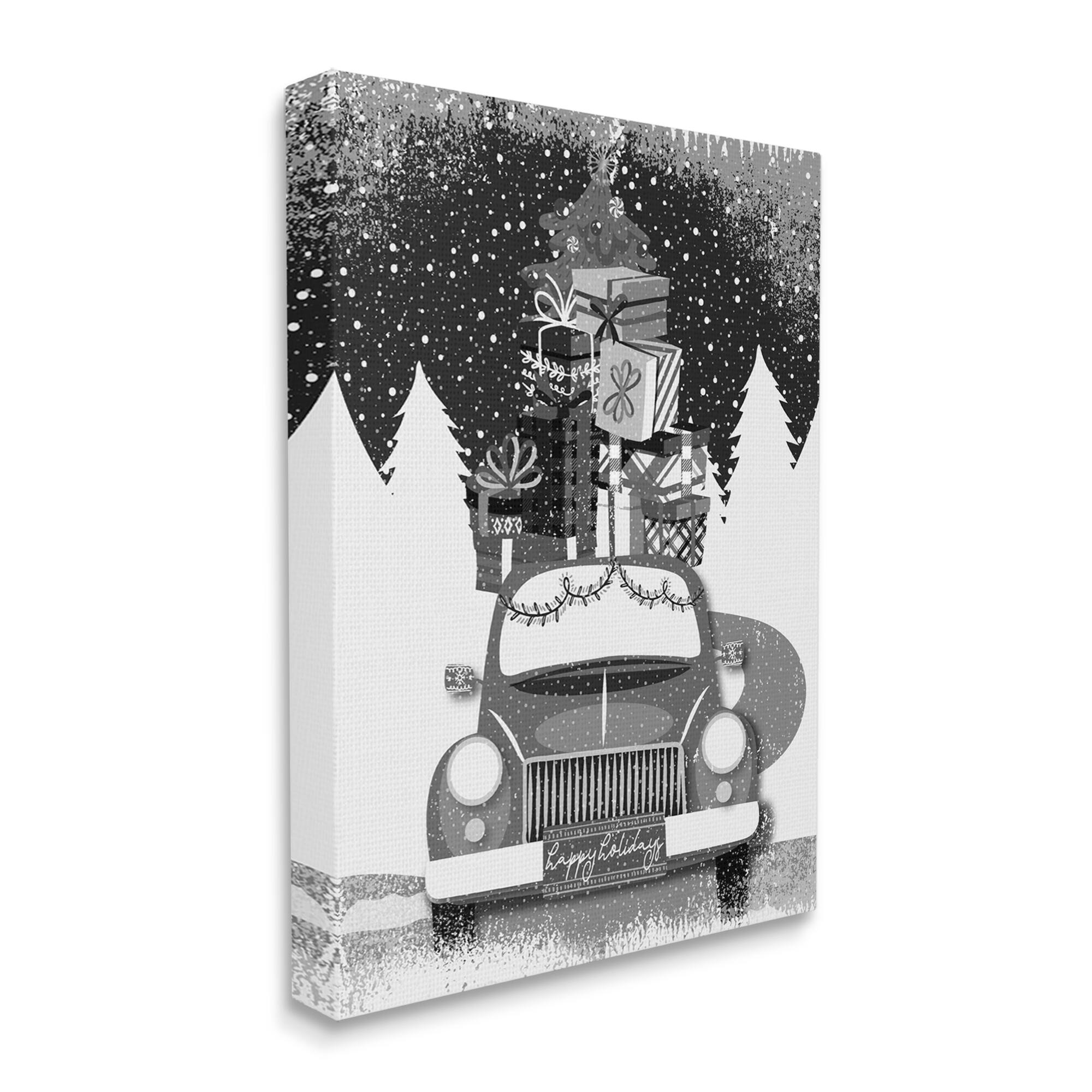 Stupell Industries Happy Holidays Gifts Car Canvas Wall Art