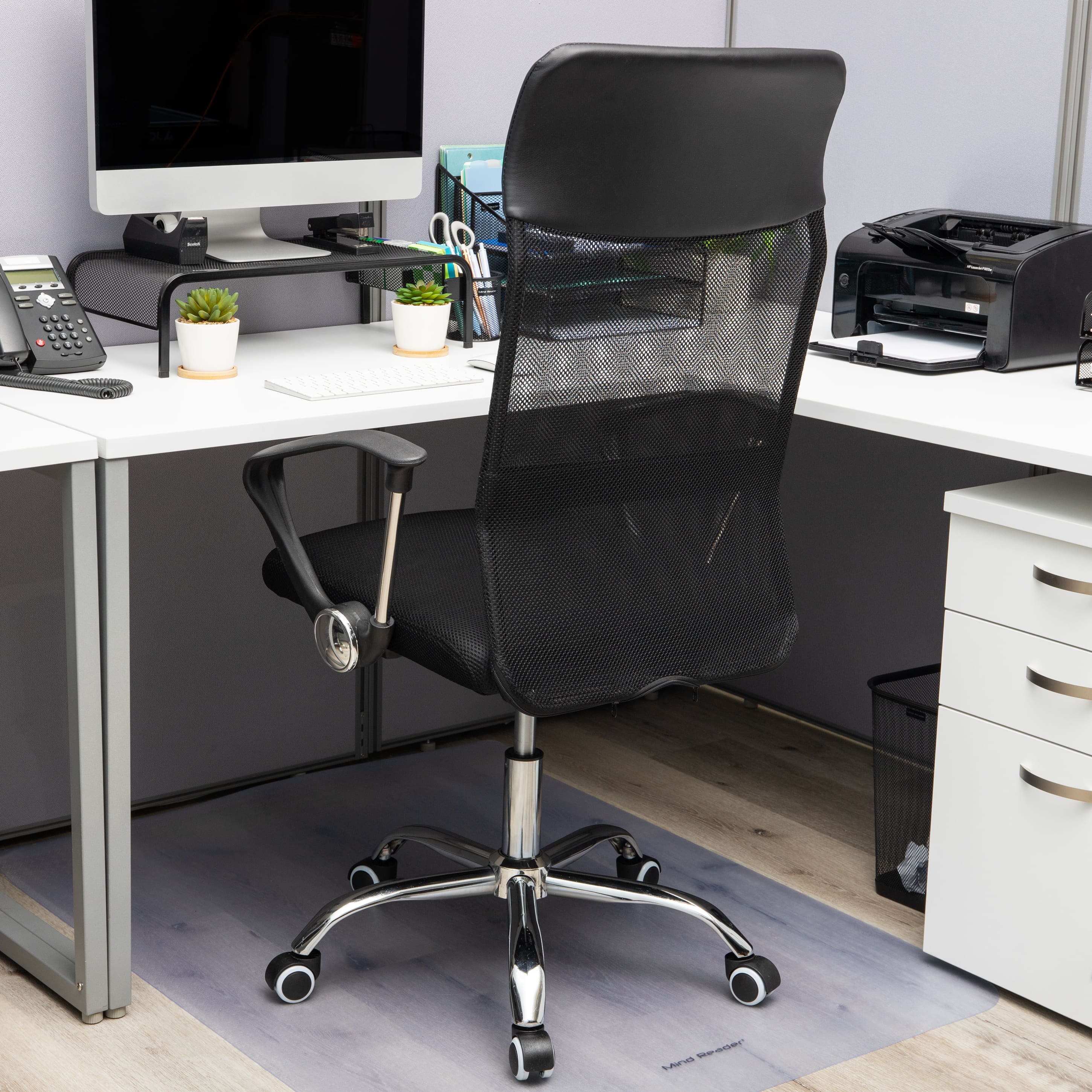 Mind Reader Office Chair with Wheels, Height Adjustable, Desk Chair, Office, 25.5"L x 21"W x 42.5-47"H, Black