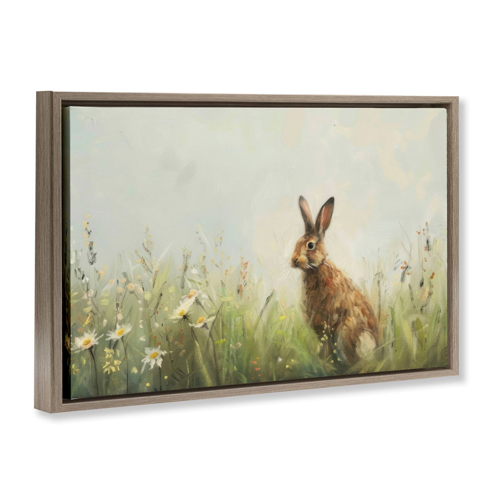 Stupell Industries Brown Rabbit with Daisies Floating Frame Wall Art