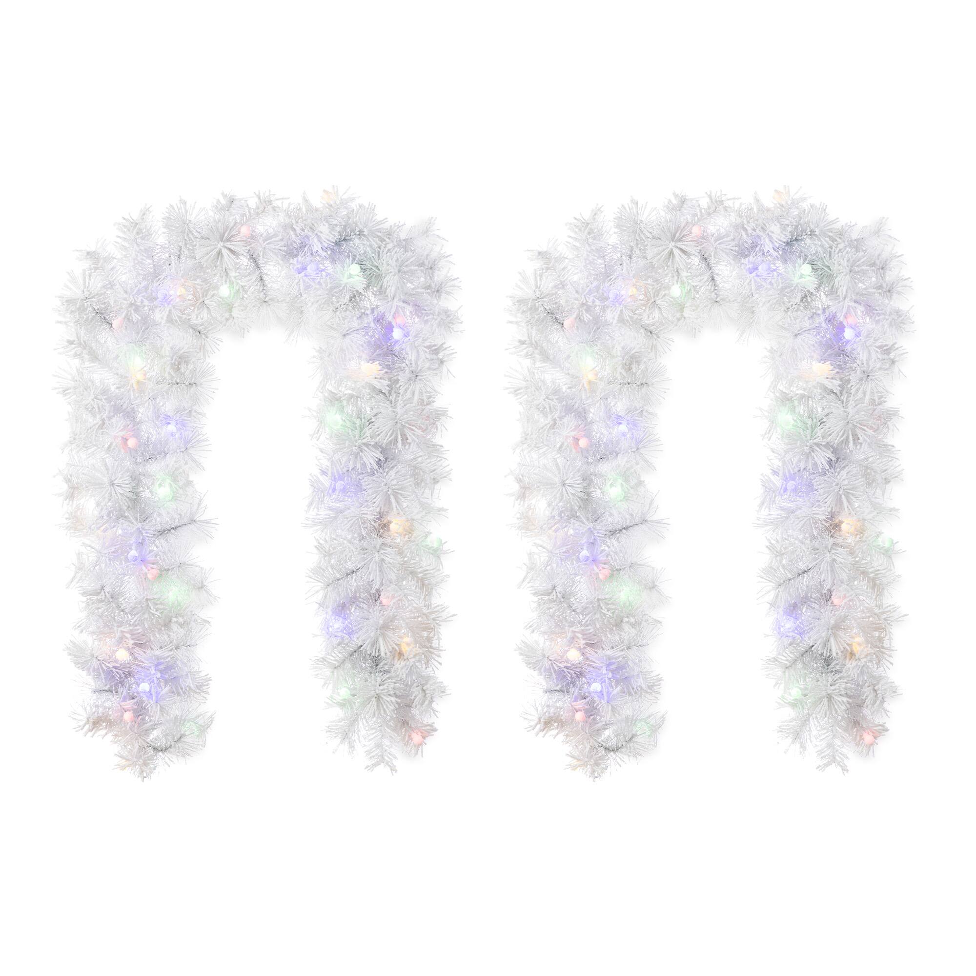 Glitzhome® 6ft Pre-Lit Snow Flocked White Pine Christmas Garland with Timer, 2ct.