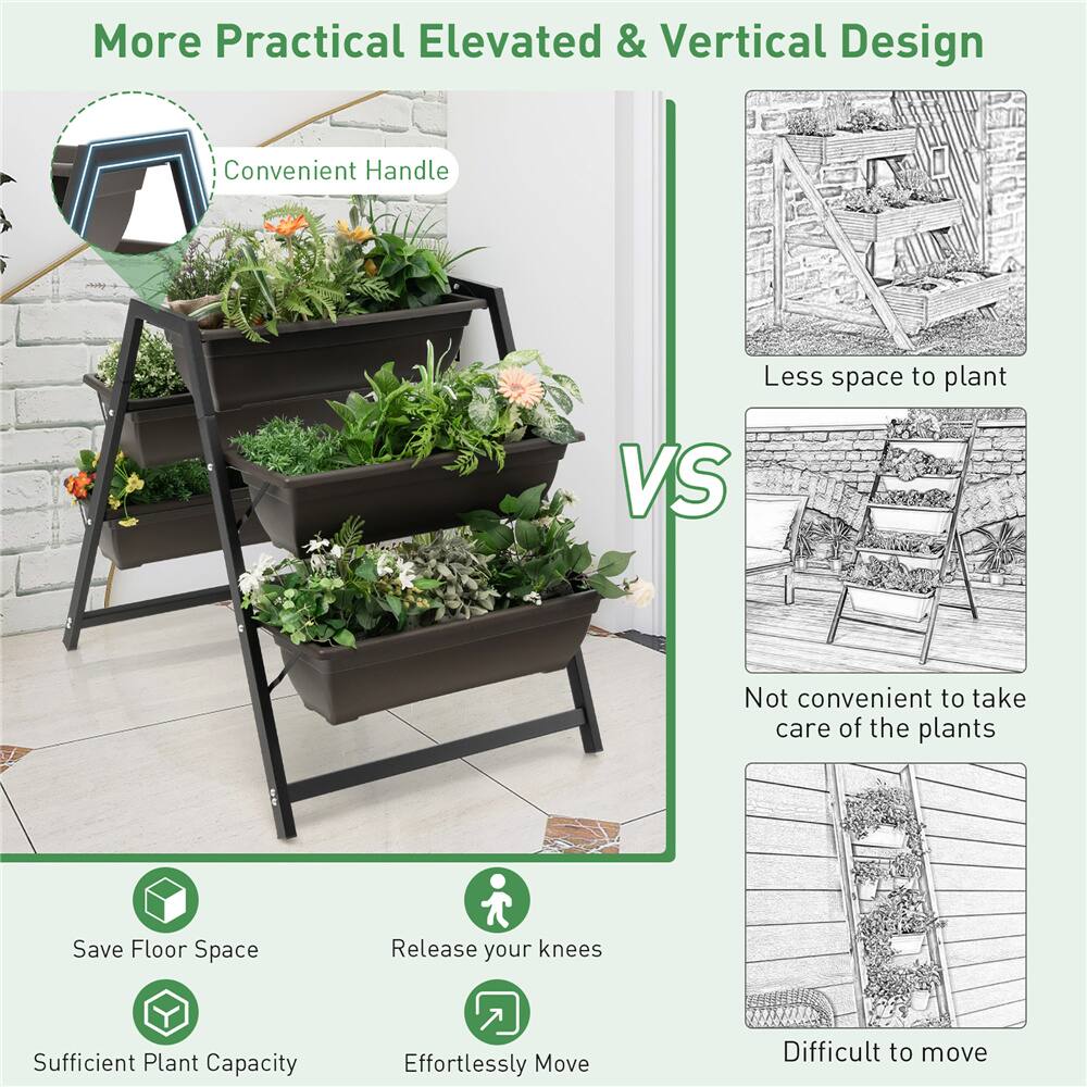 Costway 31" x 36" Raised Garden Bed 3-Tier Vertical Planter with Plant Boxes