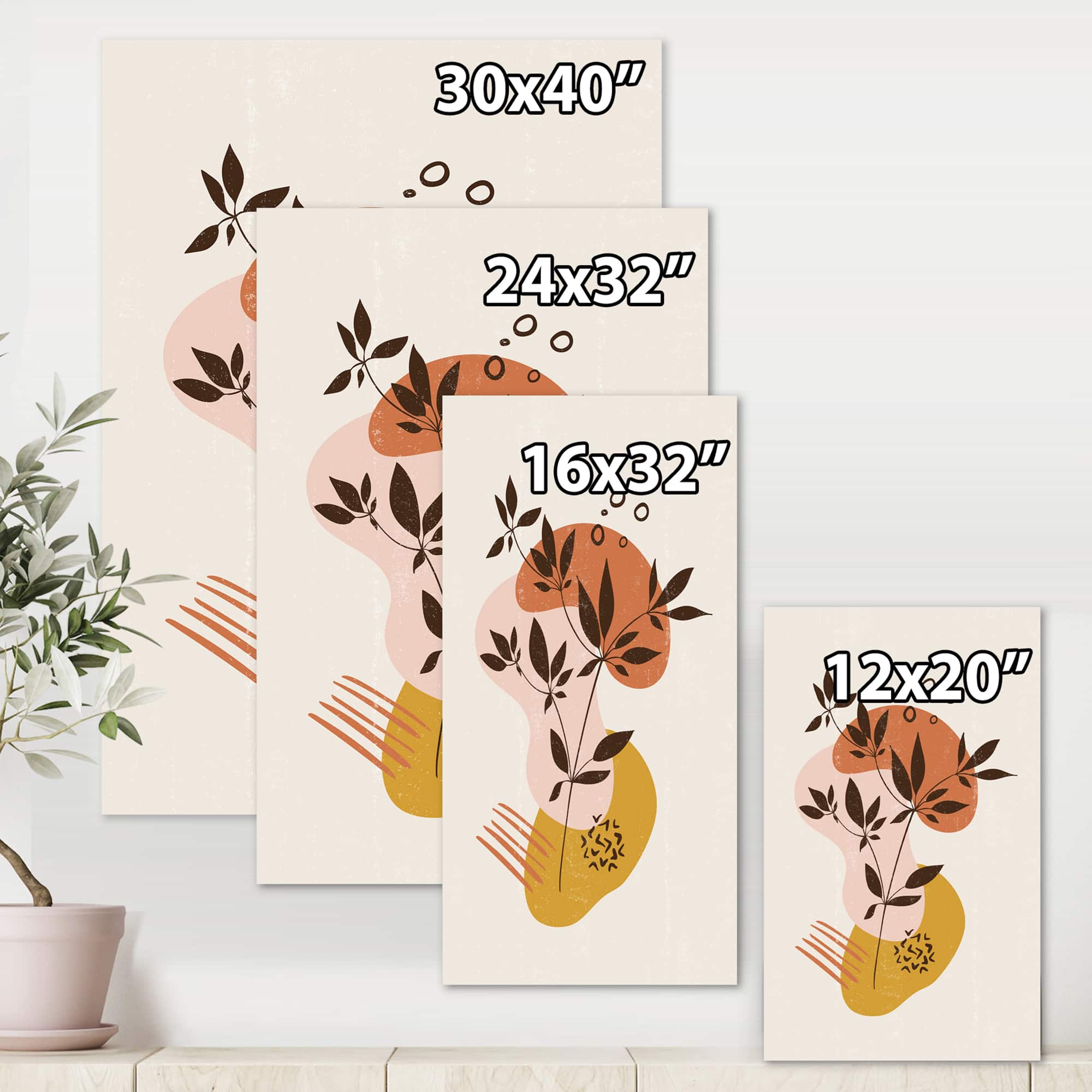 Designart - Vintage Plant With Minimalist Shapes II - Modern Canvas Wall Art Print