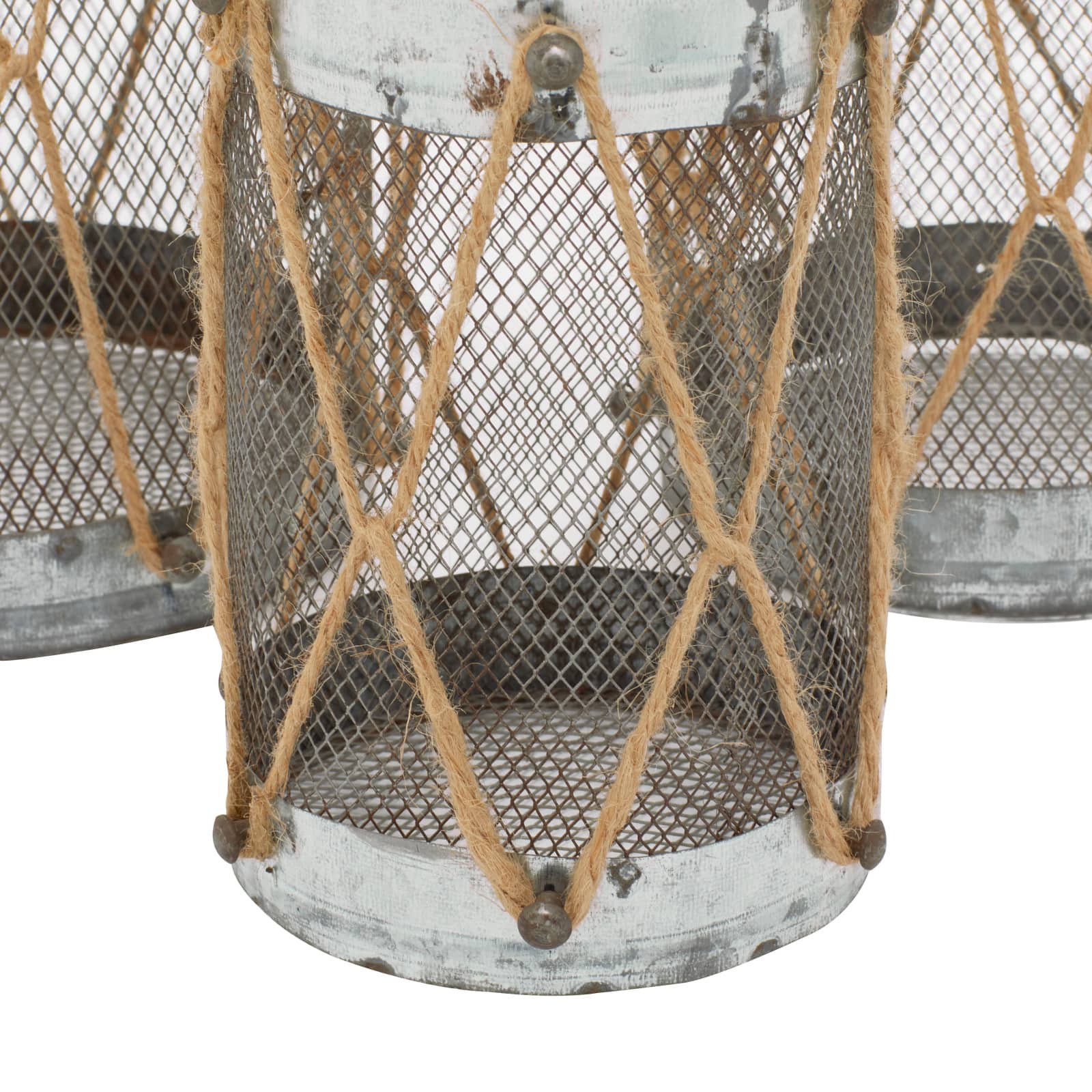 Set of 3" Silver Metal Rustic Lantern, 11", 9", 8"