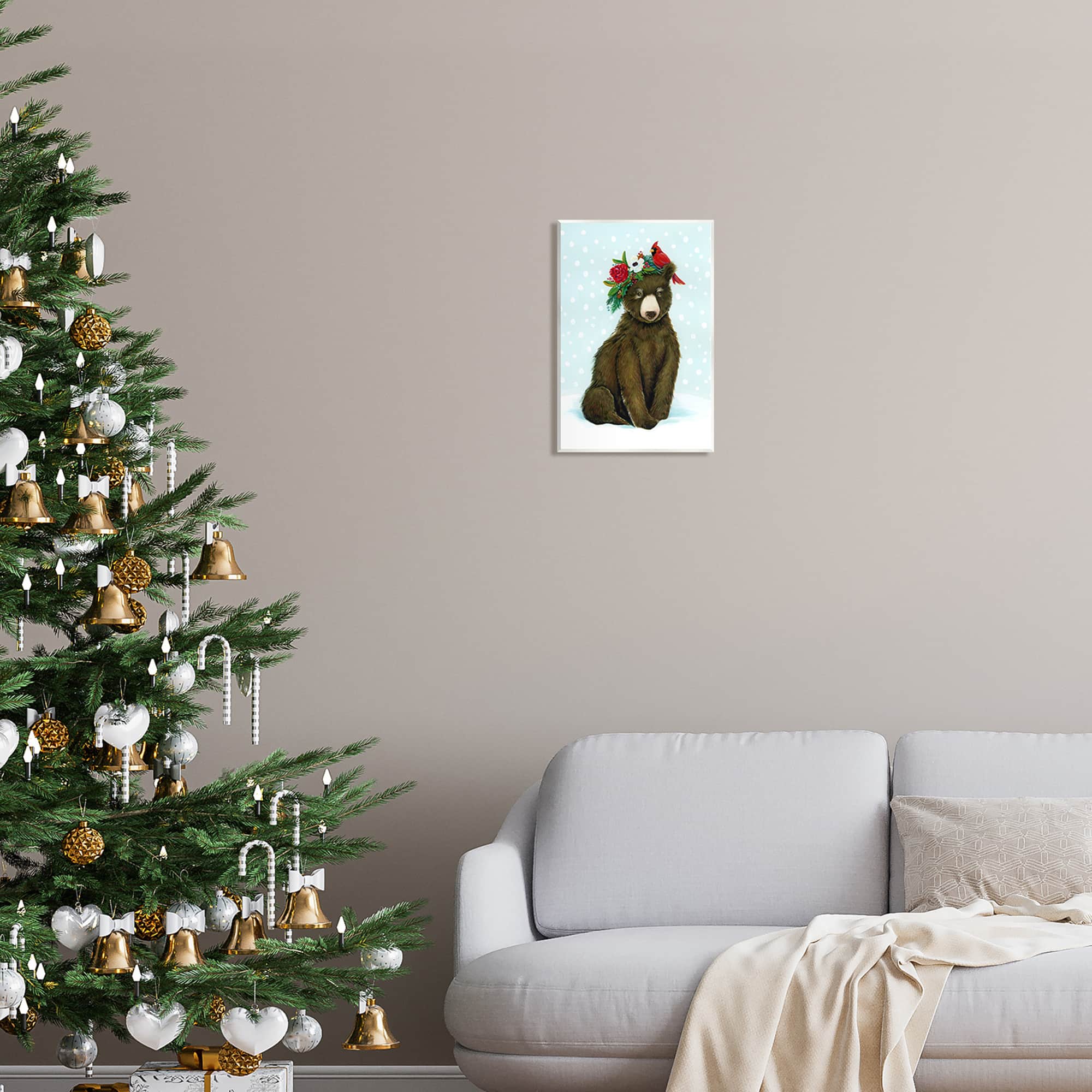Stupell Industries Bear Seasonal Holly Snow Scene Wall Plaque Art