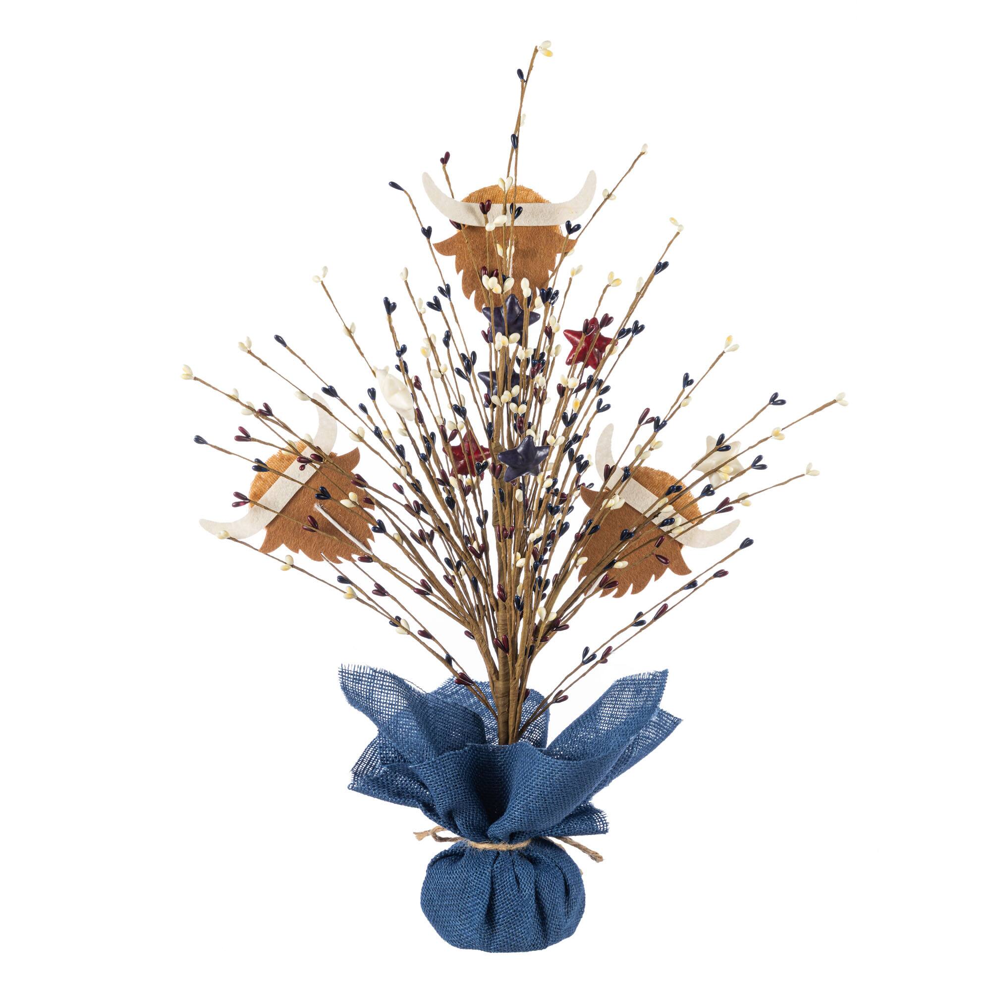 Glitzhome® 21" Patriotic Americana Highland Cow and Berry Table Tree