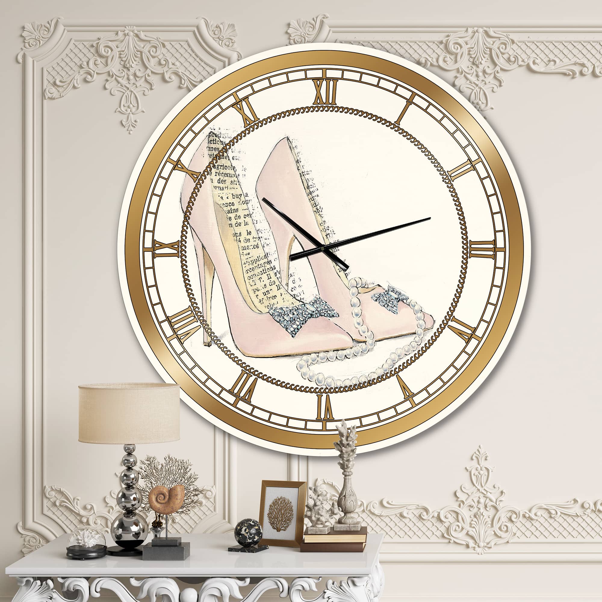Designart 'Glamorous Black Diamond Stiletto Ii Glam Wall Clock