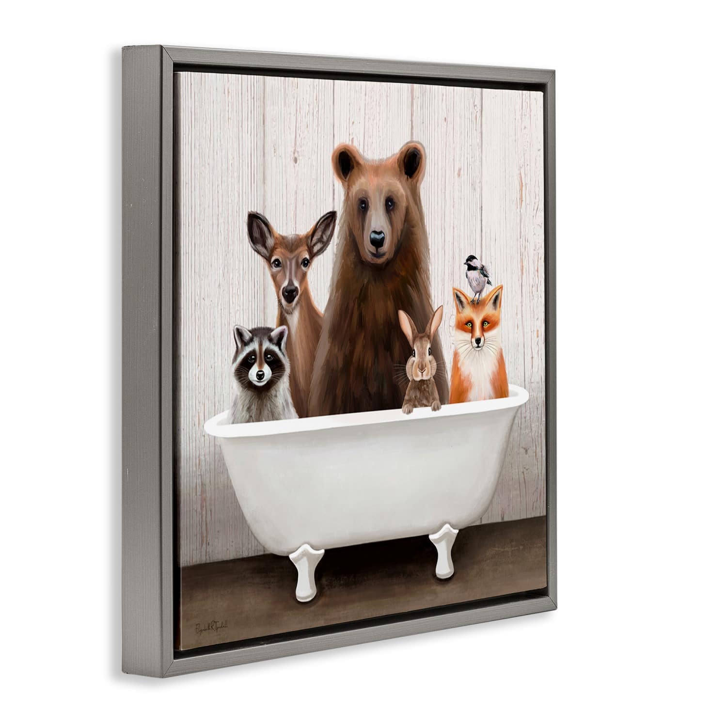 Stupell Industries Woodland Creatures Antique Bathtub Floater Framed Art