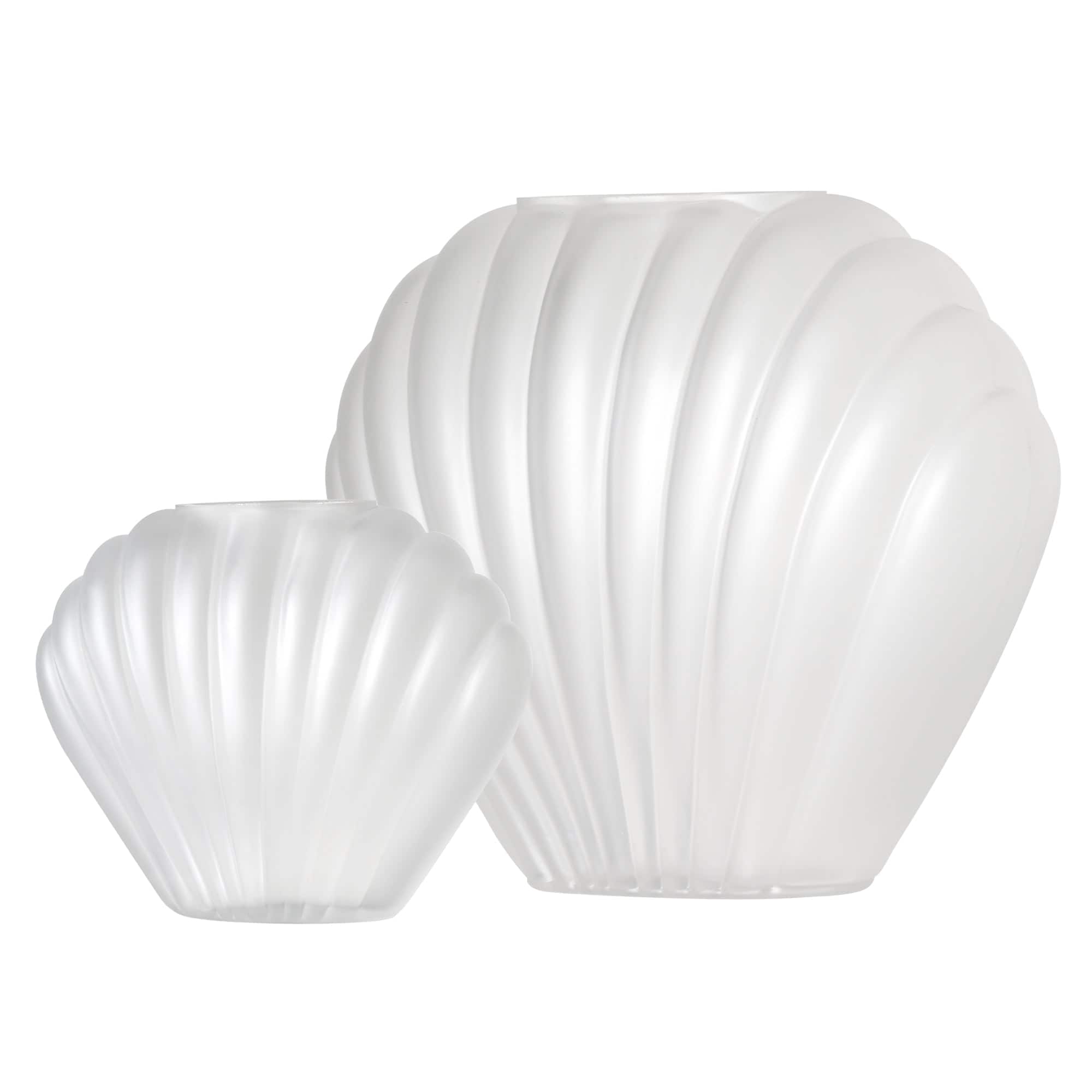 American Art Decor White Sea Scallops Misted Glass Vase Set