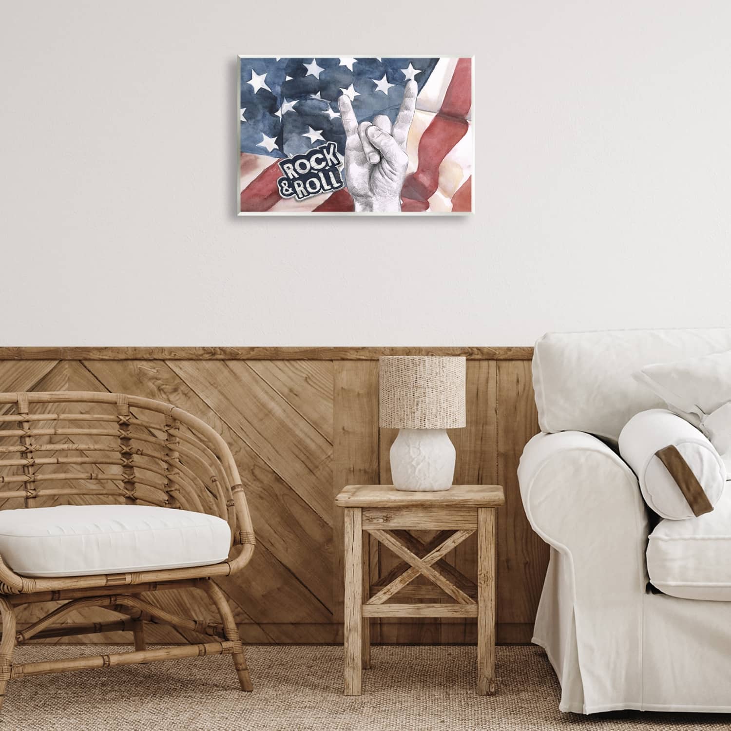 Stupell Industries Rock And Roll Hand And American Flag Design Wall Plaque Art
