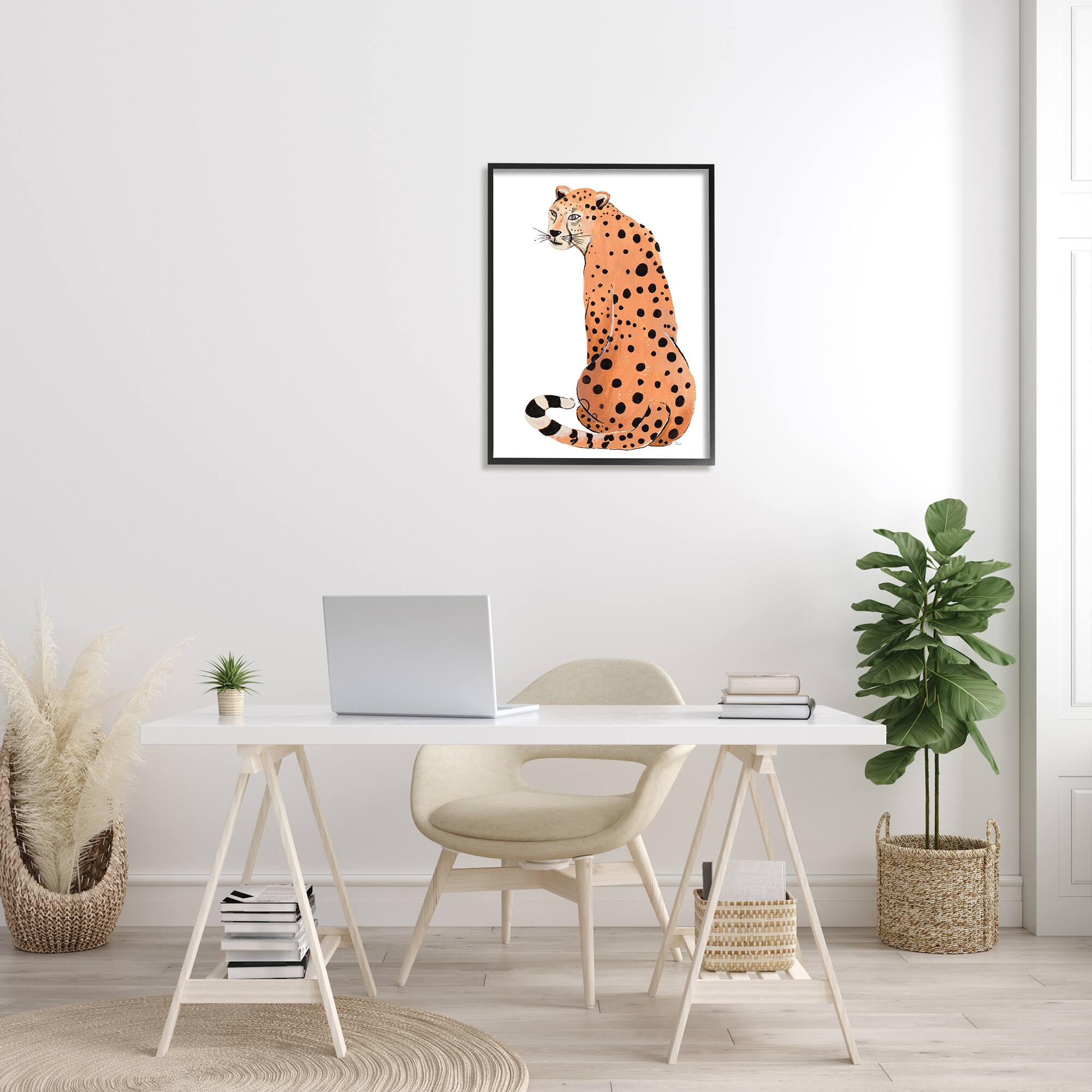 Stupell Industries Orange Jungle Cat Bold Spots Safari Animal in Frame Wall Art