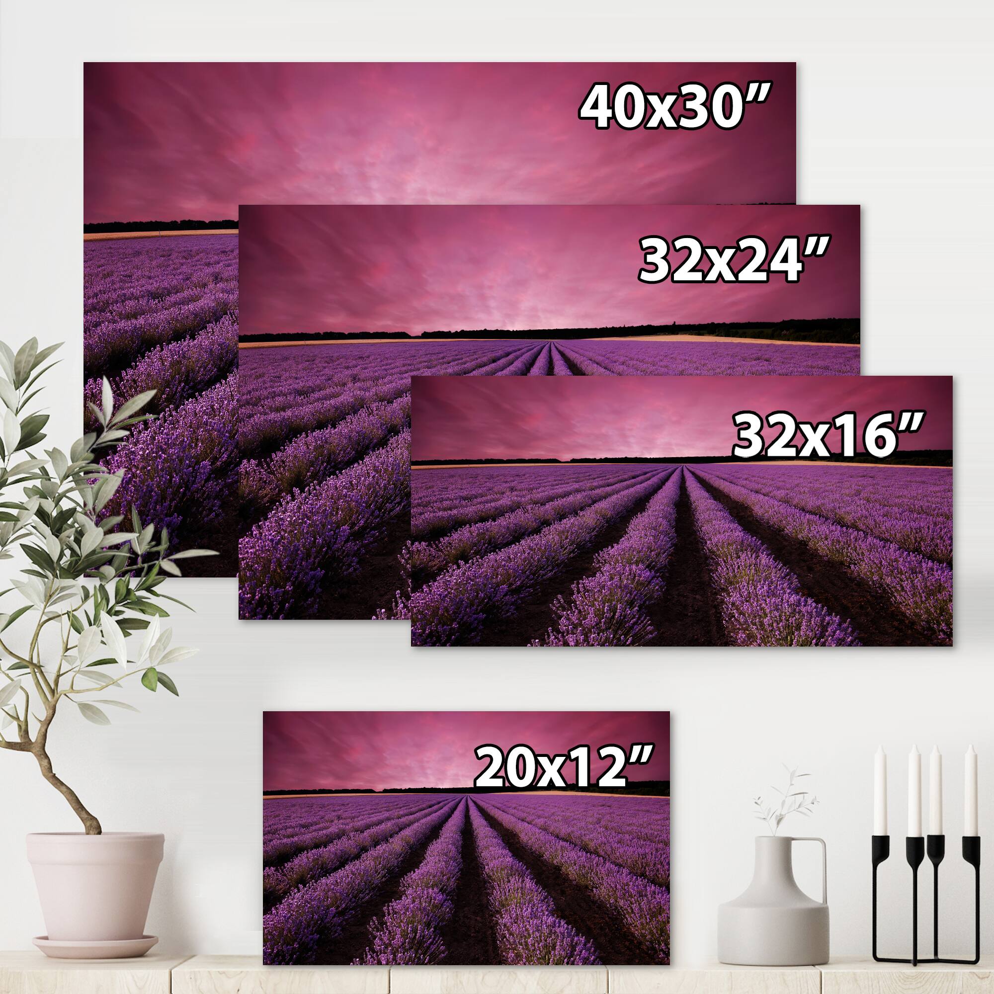 Designart - Sunrise & Dramatic Clouds Over Lavender Field XI - Farmhouse Canvas Wall Art Print