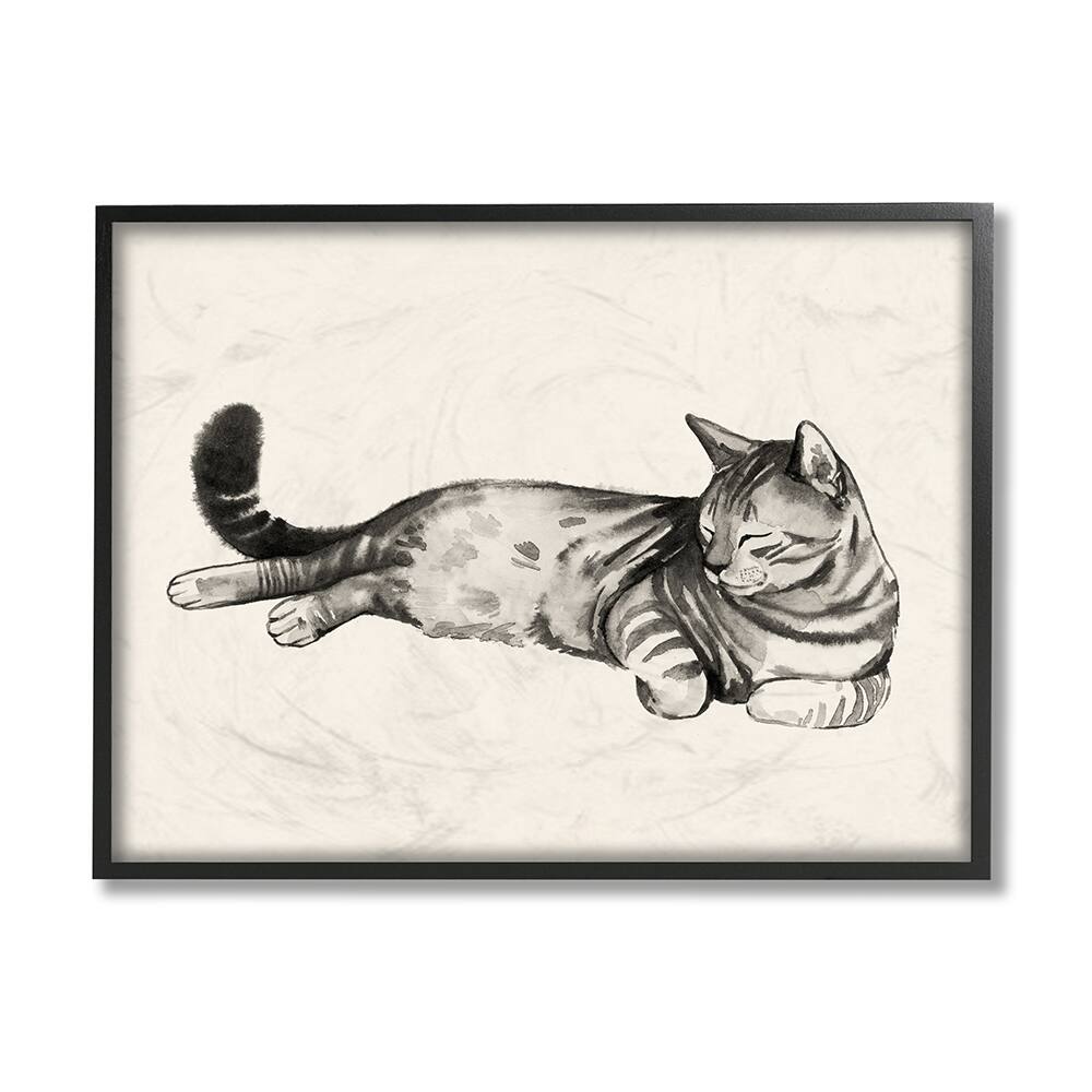 Stupell Industries Sleeping Striped Cat Minimal Relaxed Pet in Frame Wall Art