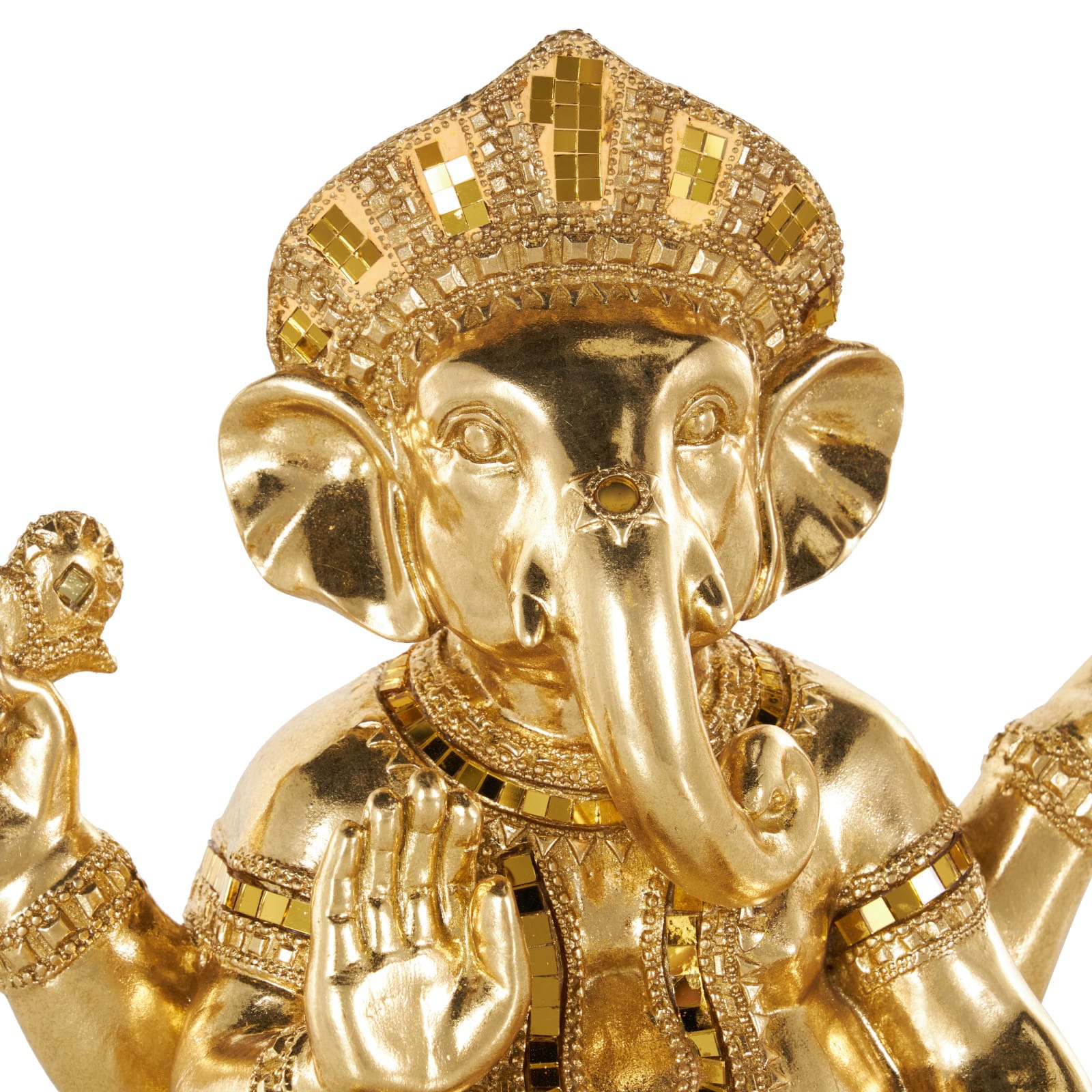 10.5" x 11" Gold Resin Ganesh Decorative Sculpture with Mosaic Details
