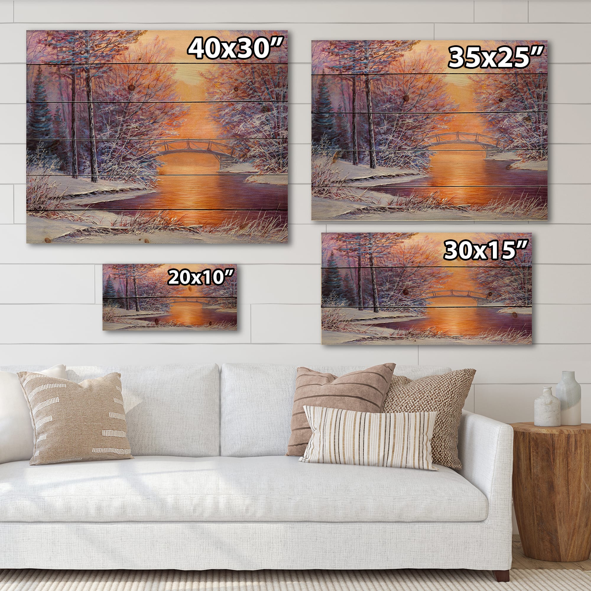 Designart - Bridge Over The River In Winter Landscape