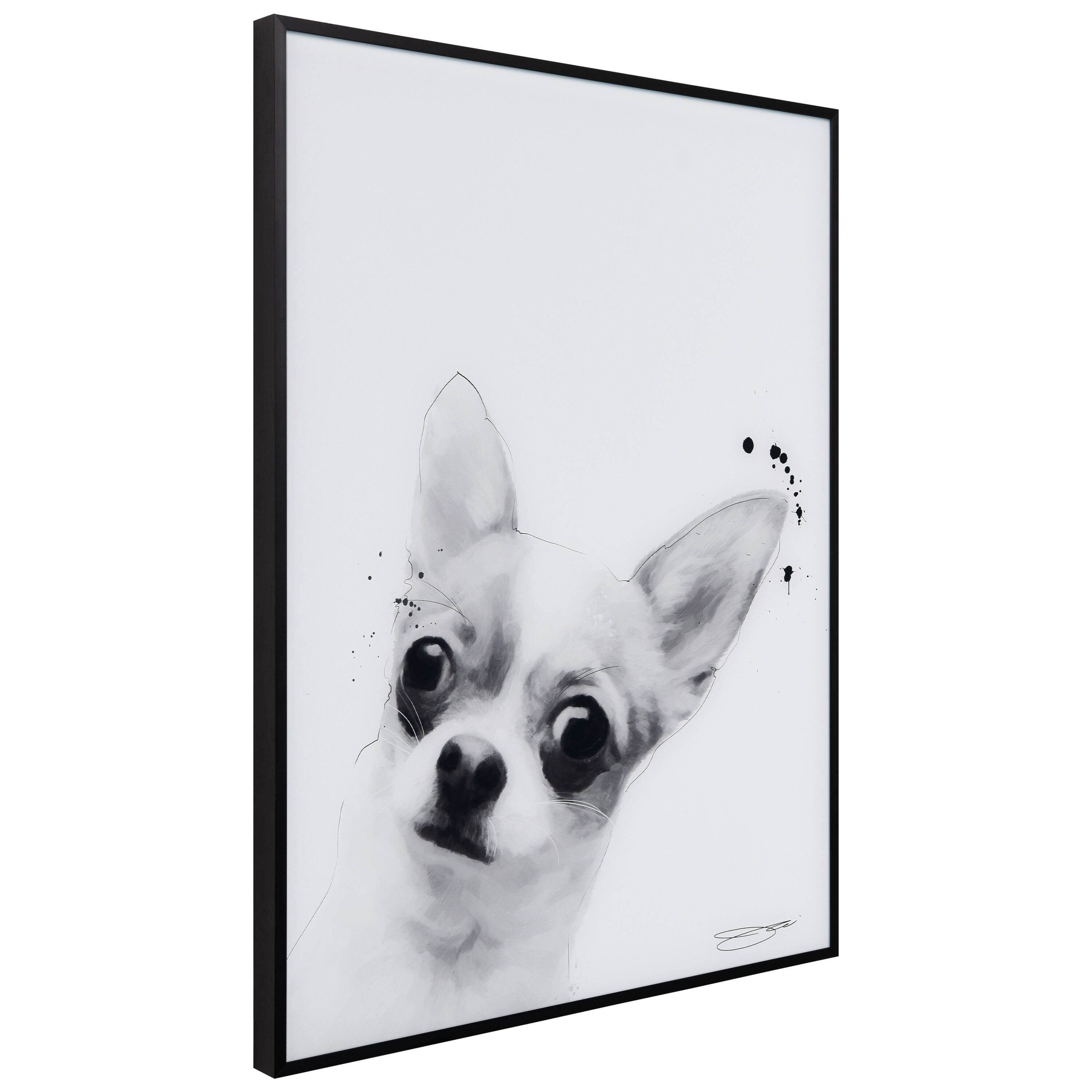 Empire Art Direct 24" x 18" Black & White Chihuahua Pet Reverse Printed Glass Frame Wall Art