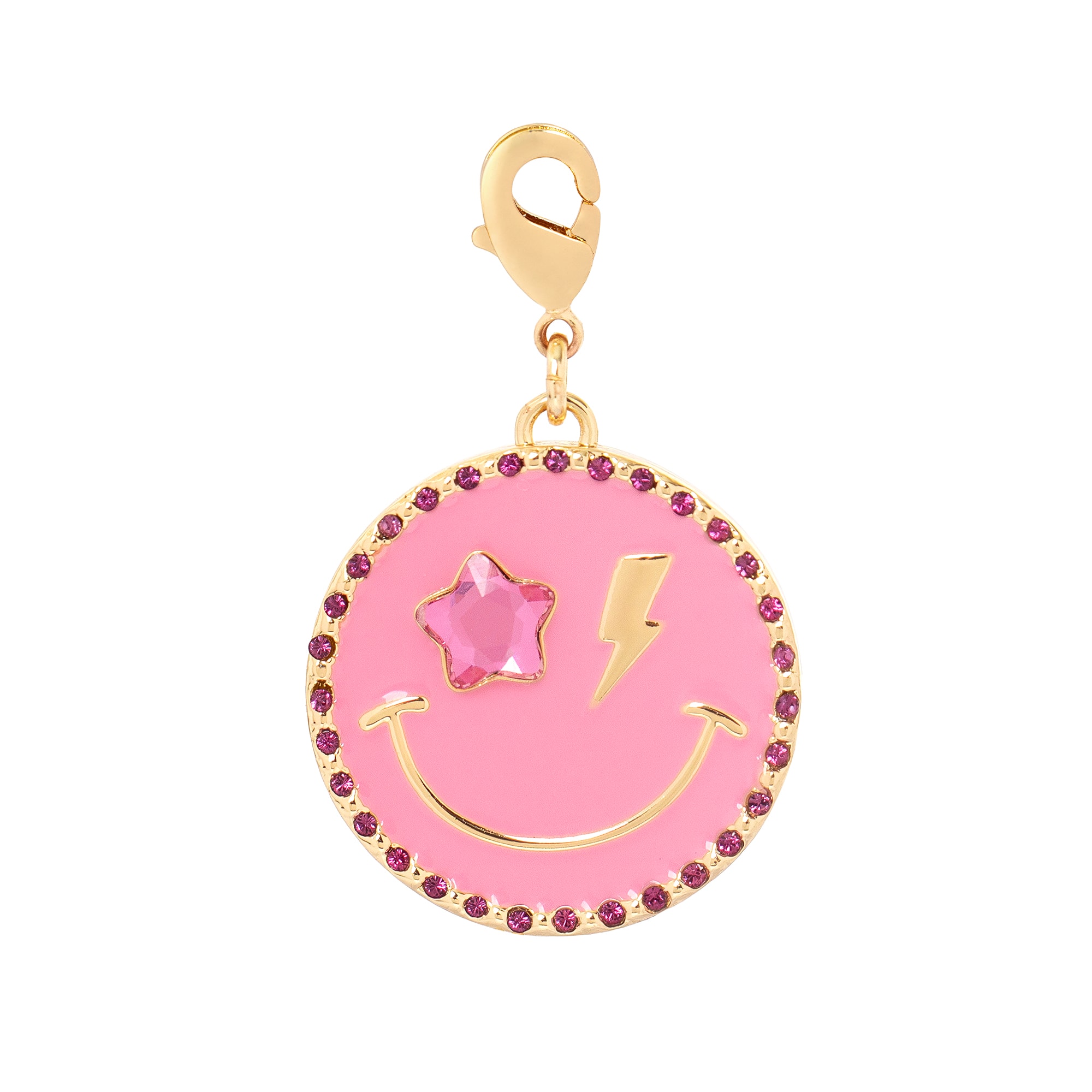 Pink Star Smiley Face Austrian Crystal Charm by Bead Landing™