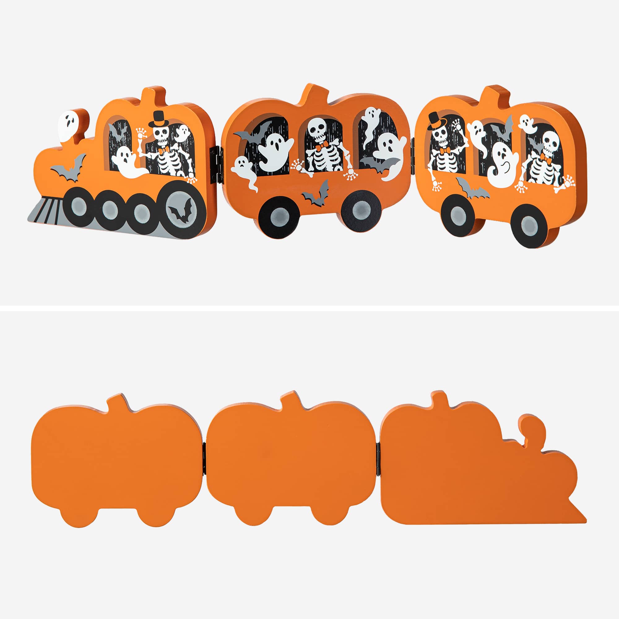 Glitzhome® 16" Halloween Skeletons & Ghosts Hinged Pumpkin Train Décor