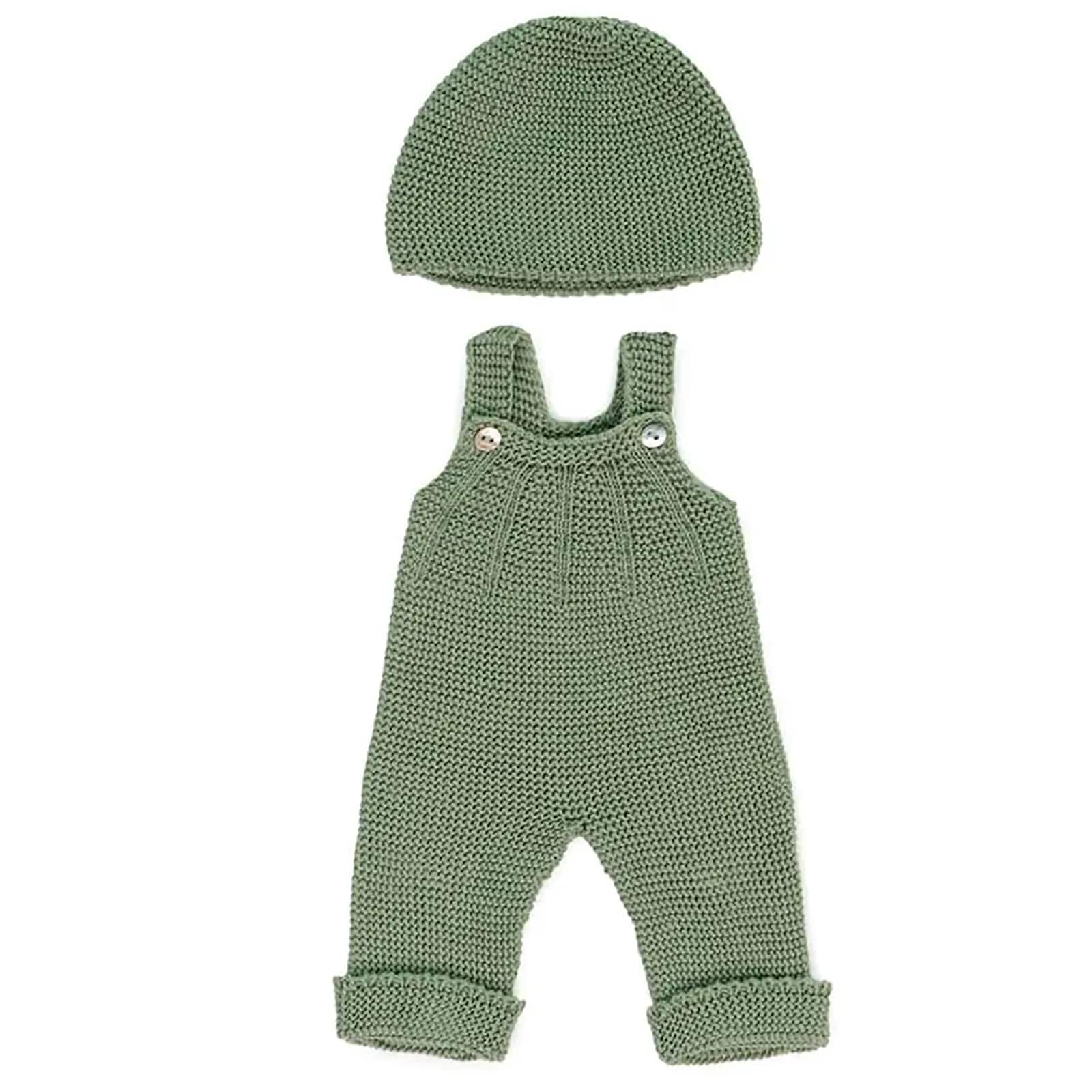 Miniland 15" Green Knitted Overall & Beanie Hat Outfit Doll Clothes