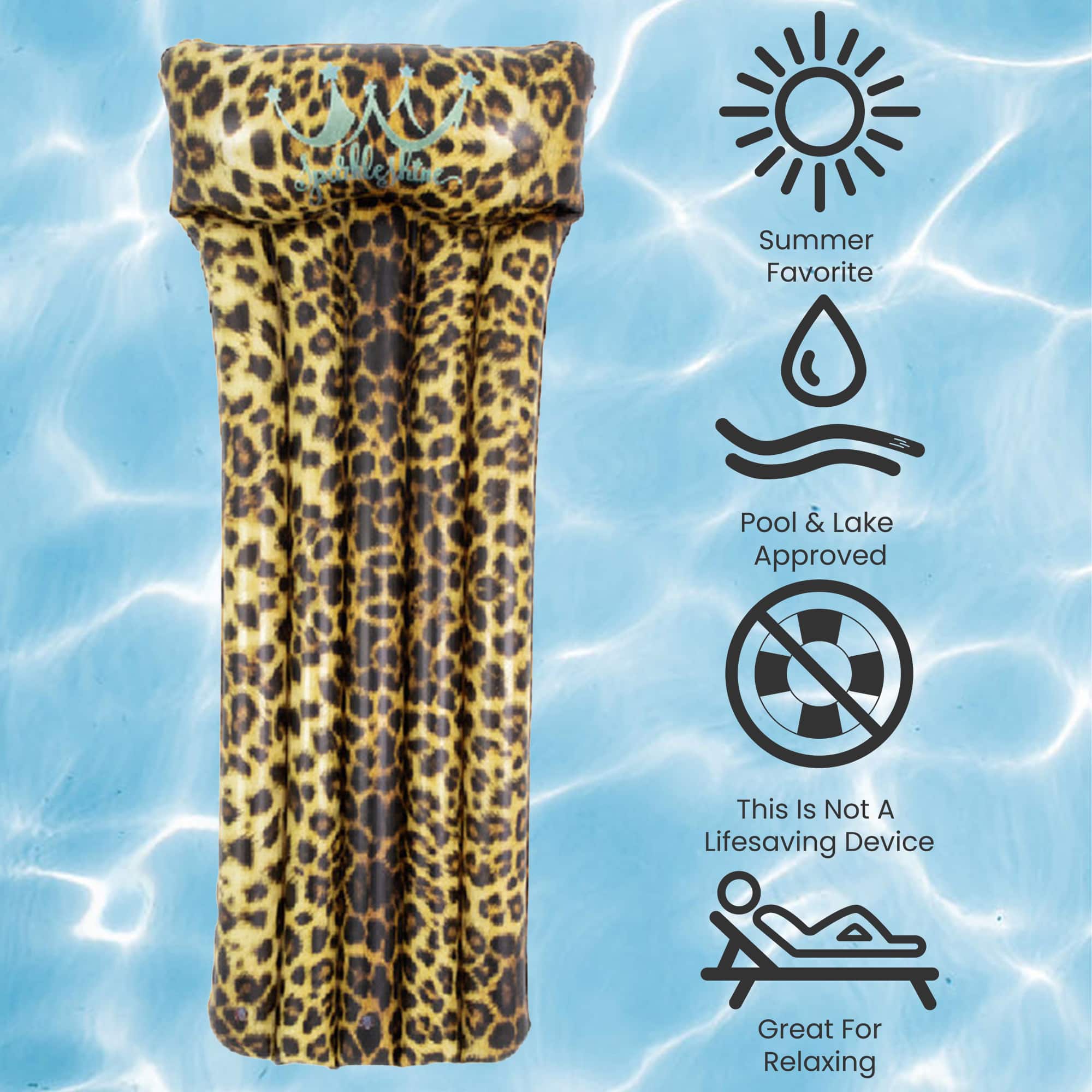 Pool Central 5.5ft. Inflatable Leopard Print Pool Mattress Float with Built-In Pillow