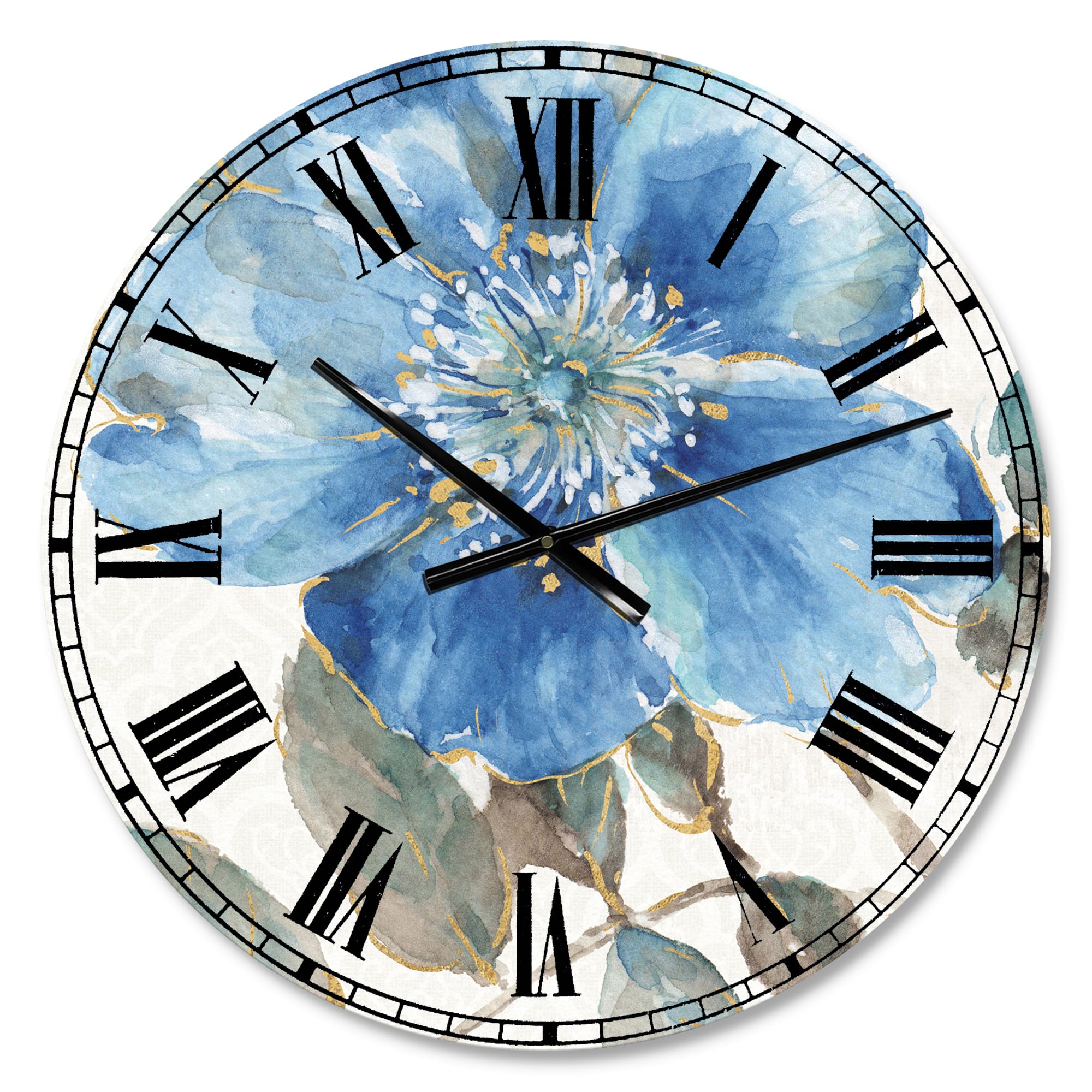 Designart Indigold Watercolor Flower I Traditional Wall Clock