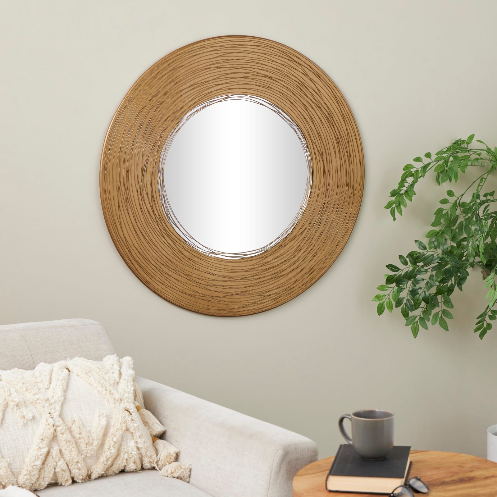 Gold Abstract Overlapping Wire Rings Metal Wall Mirror