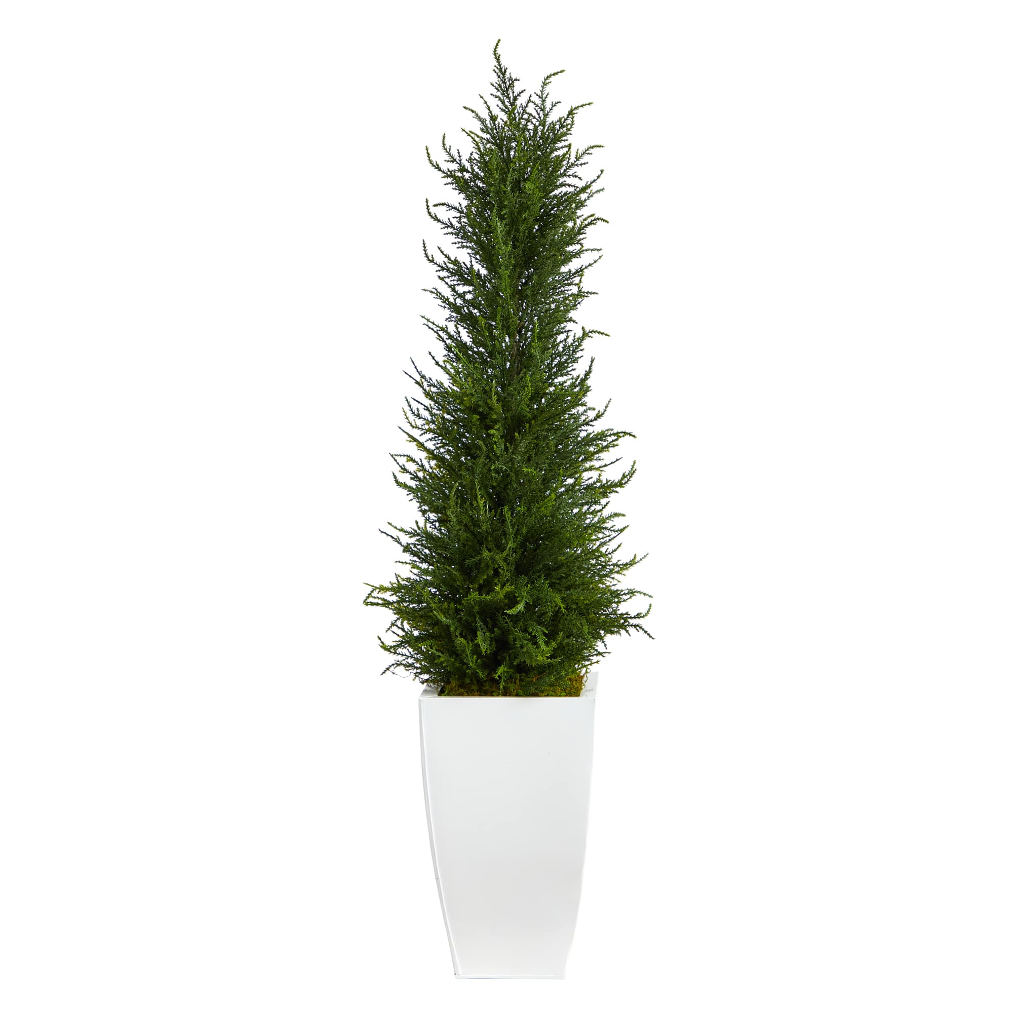 3.5ft. Cypress UV Resistant Artificial Tree in White Metal Planter