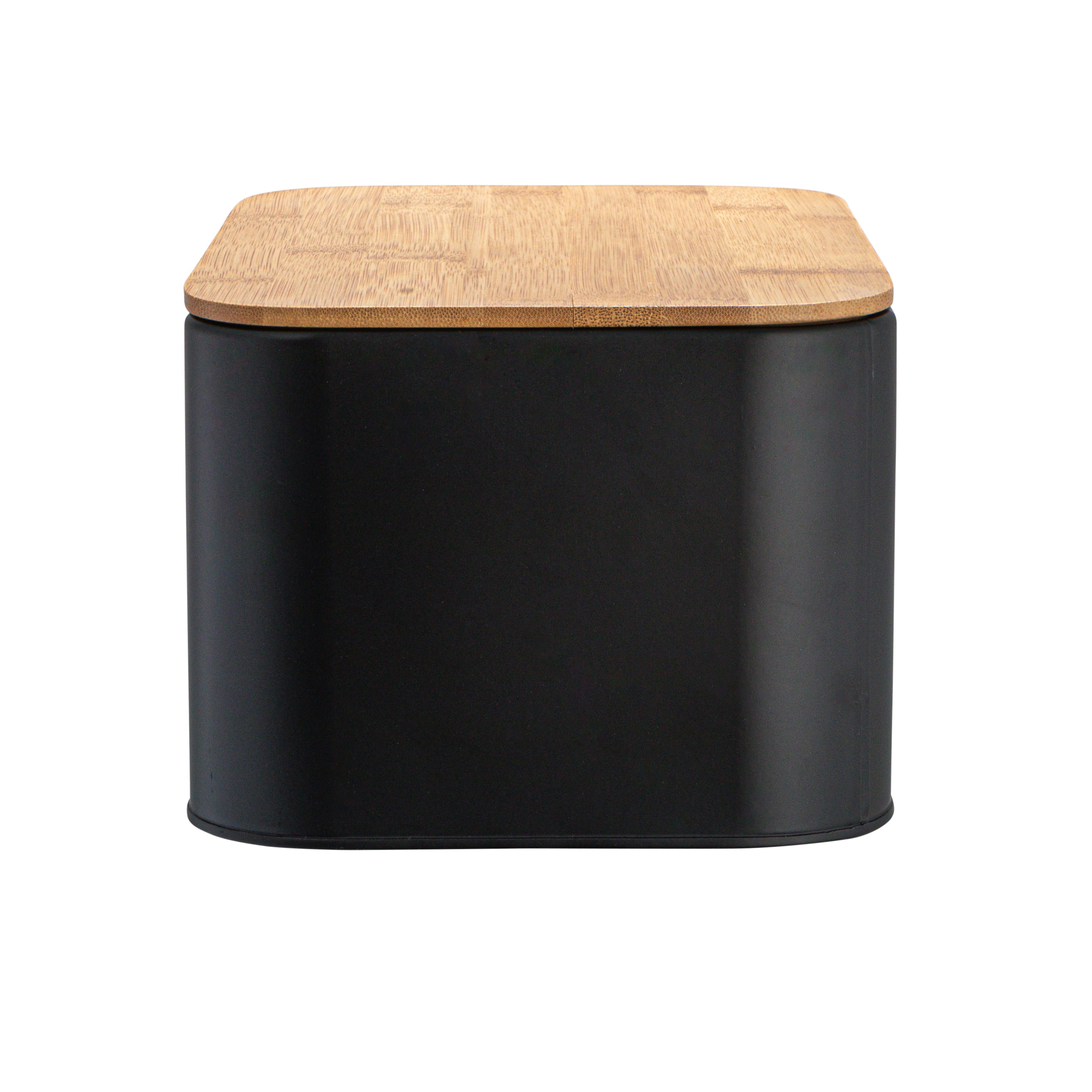 Hello Honey® 11.75" Black Metal Bread Bin with Bamboo Lid