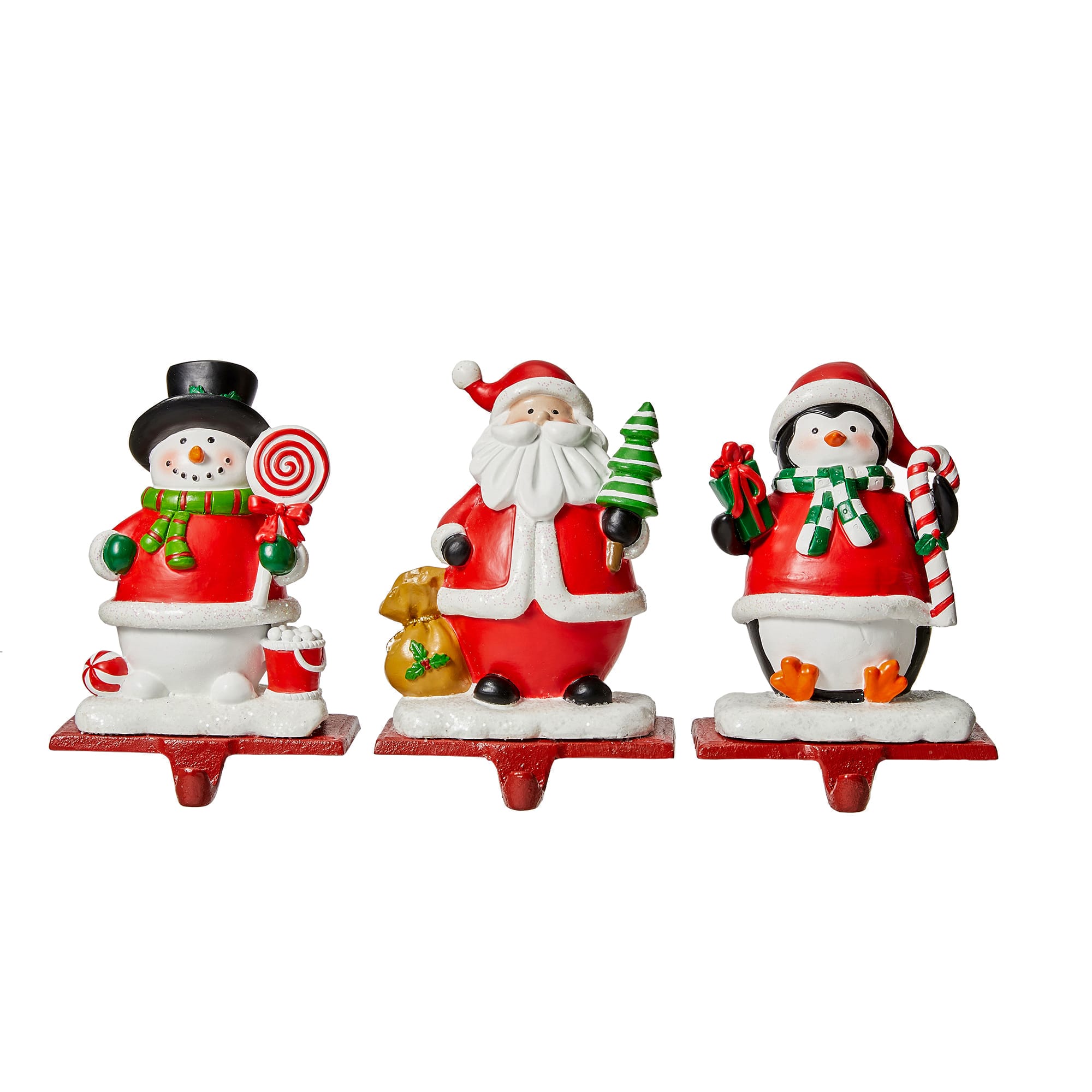 Glitzhome® 7" Santa, Snowman & Penguin Stocking Holder Set
