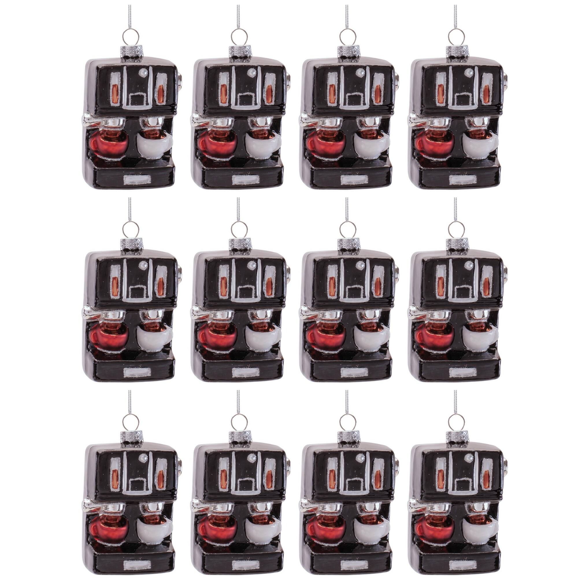 Melrose 3.75" Espresso Machine Glass Ornaments, 12ct.
