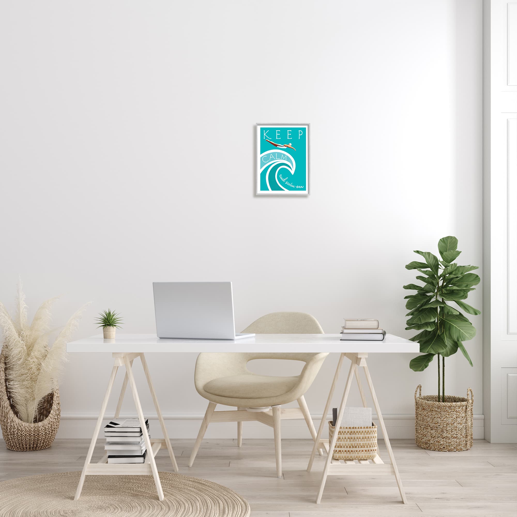 Stupell Industries Keep Calm Swim On Phrase Female Diver Blue Wave in Frame Wall Art