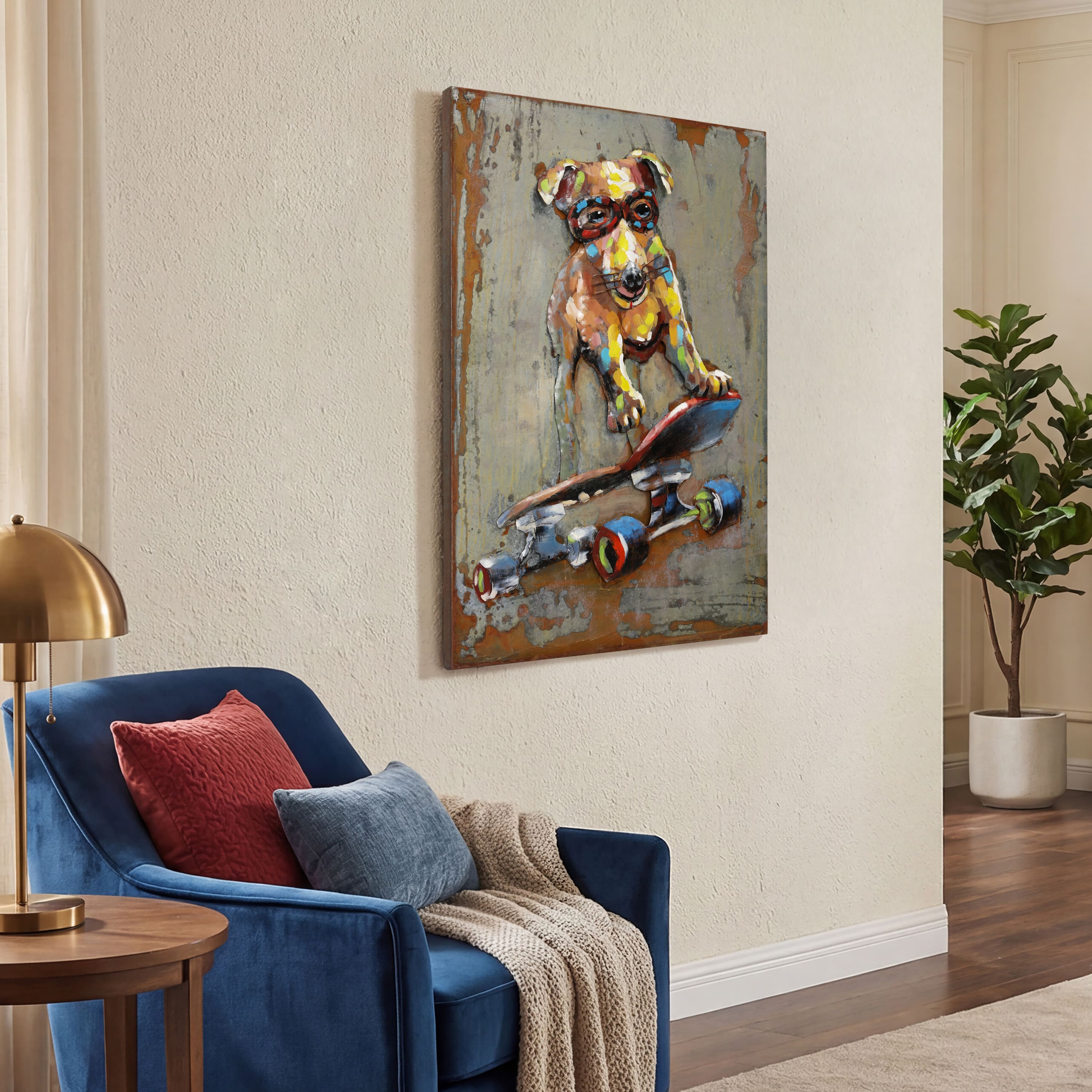 Empire Art Direct 40" x 30" Dog on skateboard Wall Art Sculpture