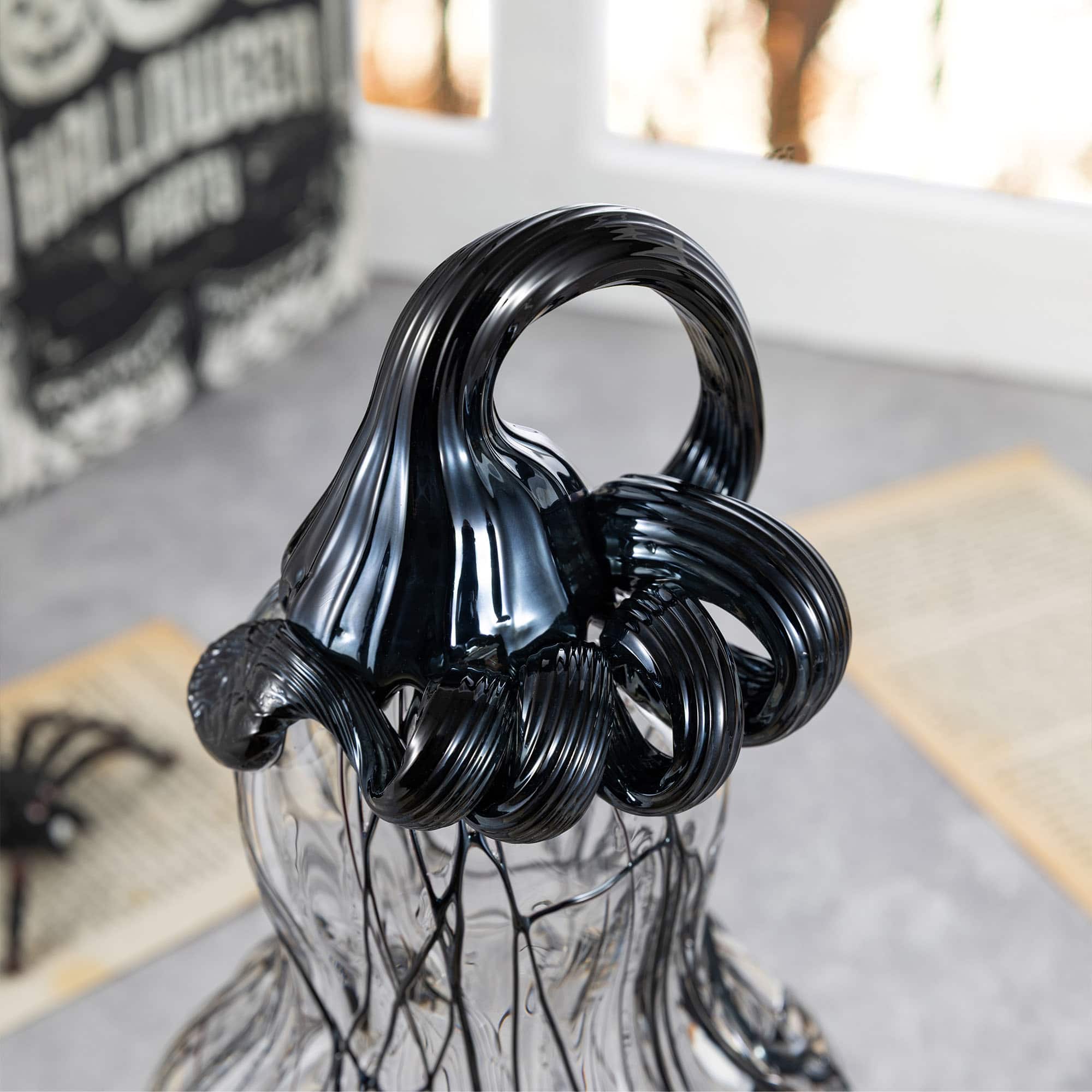 Glitzhome® 9" Halloween Abstract Black and White Glass Gourd