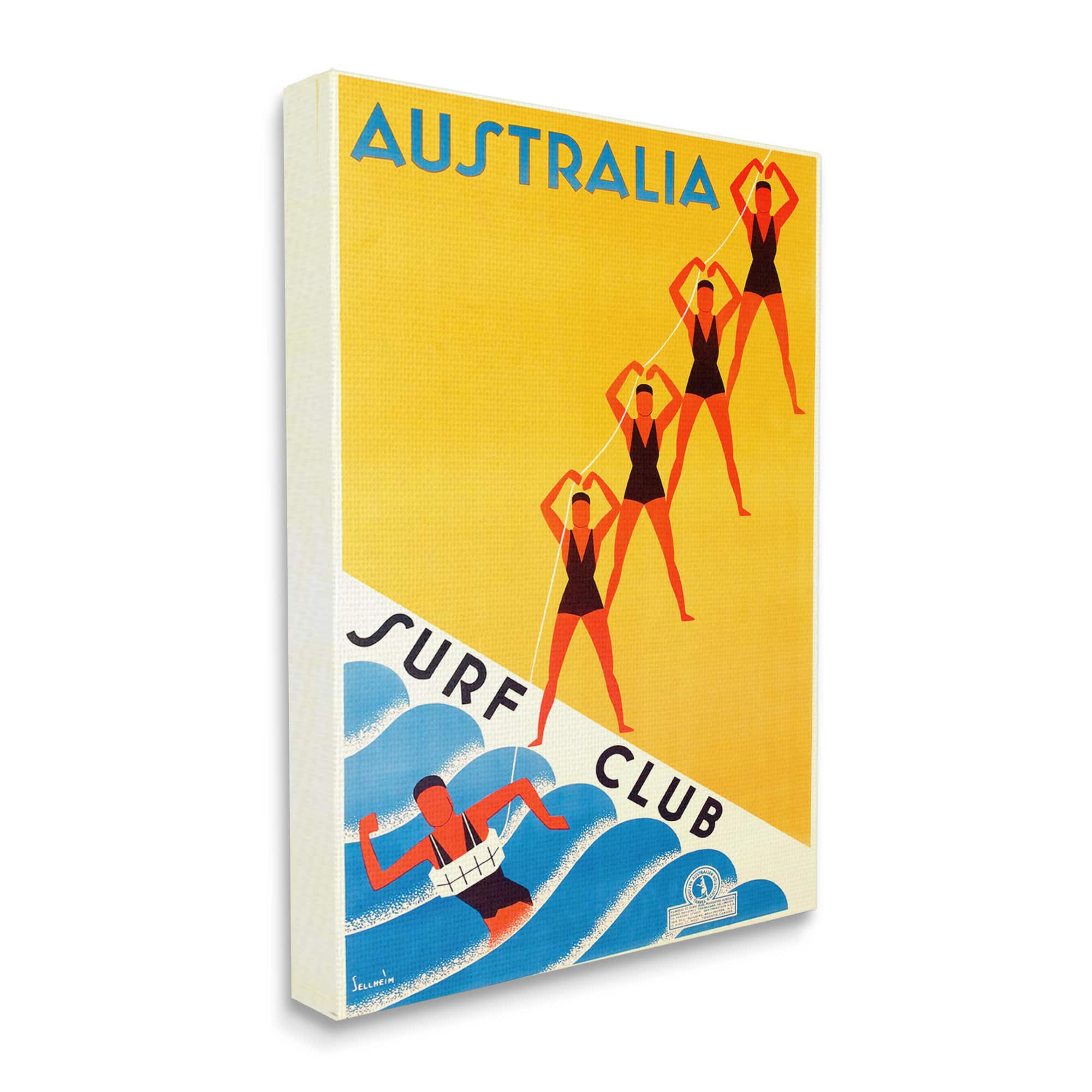 Stupell Industries Retro Pop Australian Surf Club Advertisement Yellow Blue Canvas Wall Art