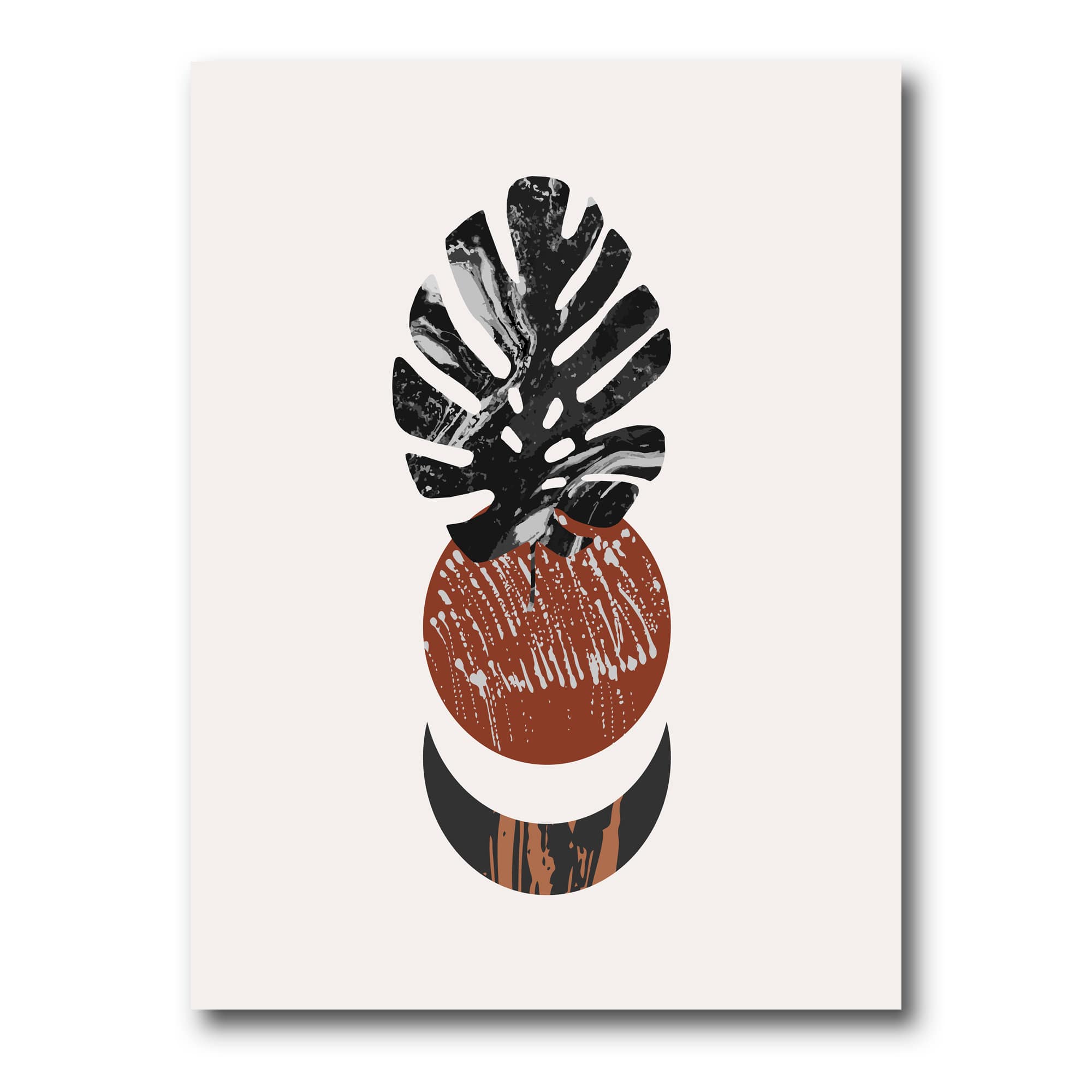 Designart - Abstact Minimal Sun, Moon & Tropical Palm Leaf II