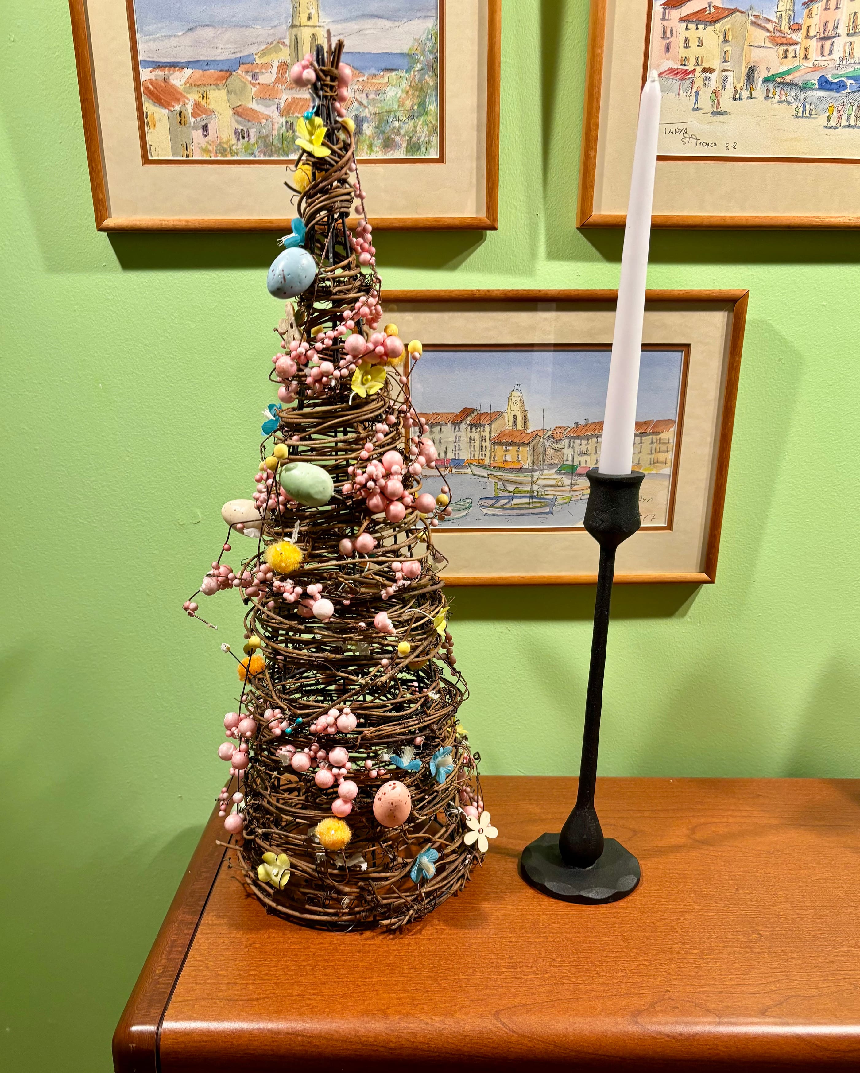 Tabletop Twig Tree with Easter Eggs, Berries & Flowers