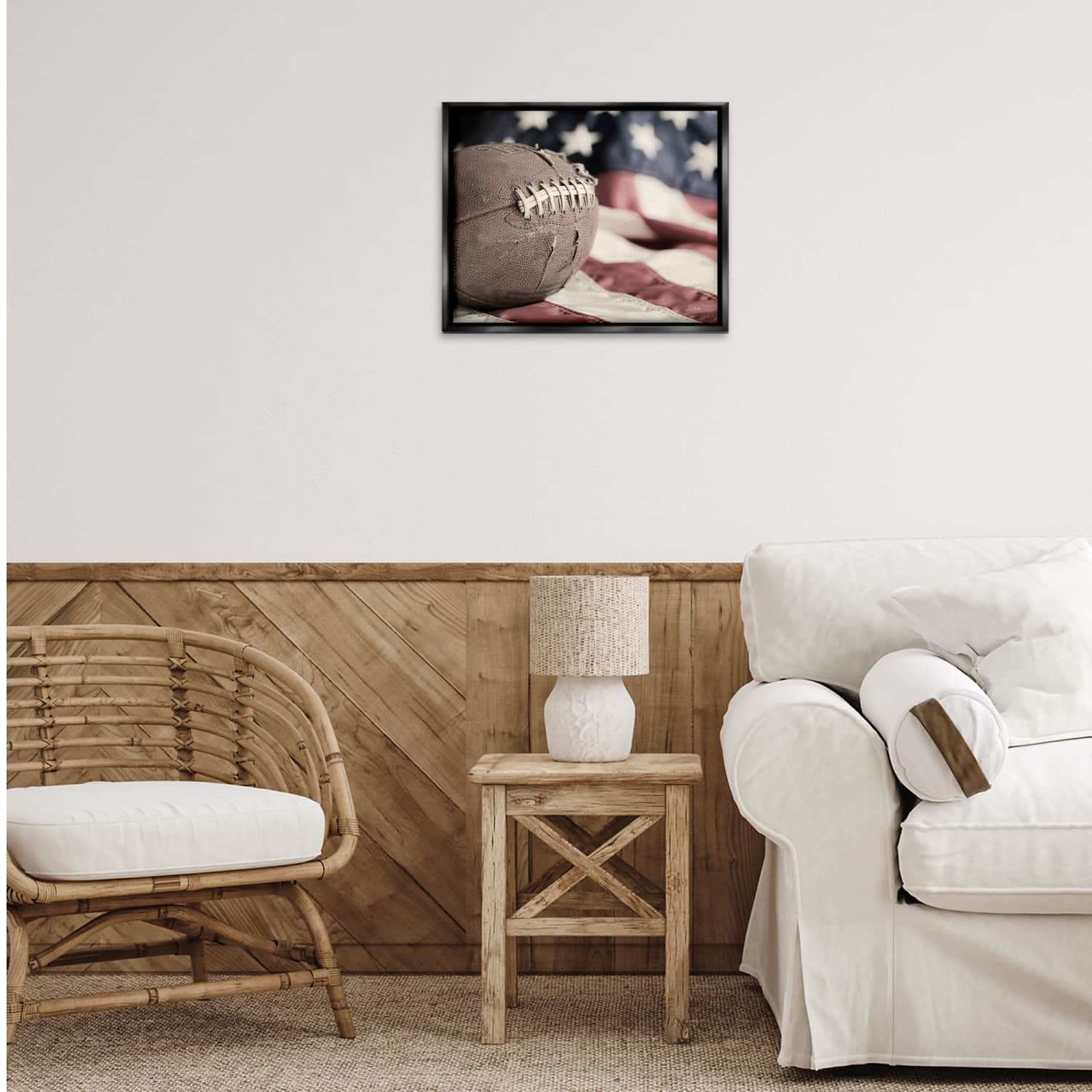 Stupell Industries Football & American Flag Floater Framed Art